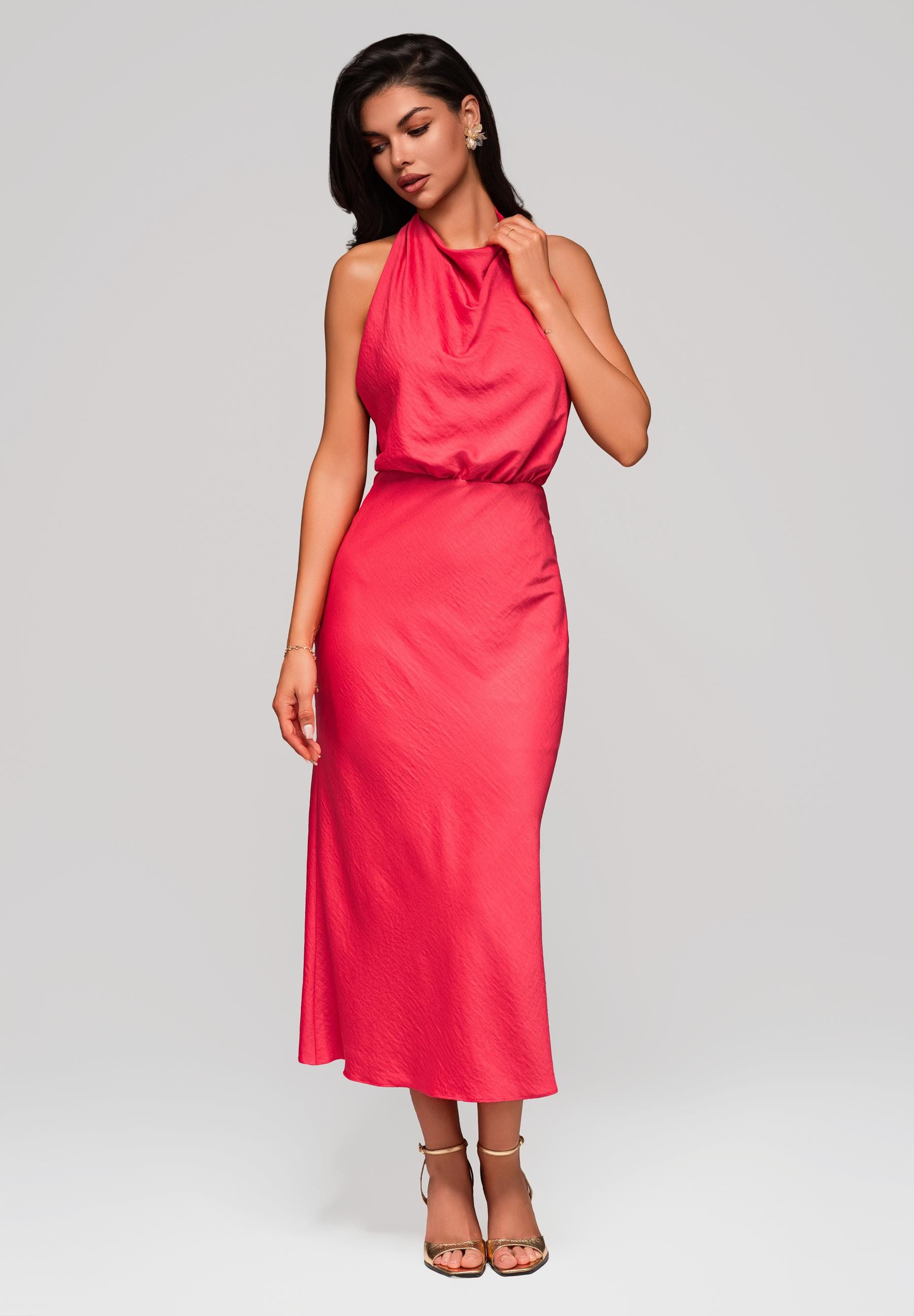 OMBRE Abendkleid Midi-Halterkleid mit Wasserfall-Ausschnitt günstig online kaufen