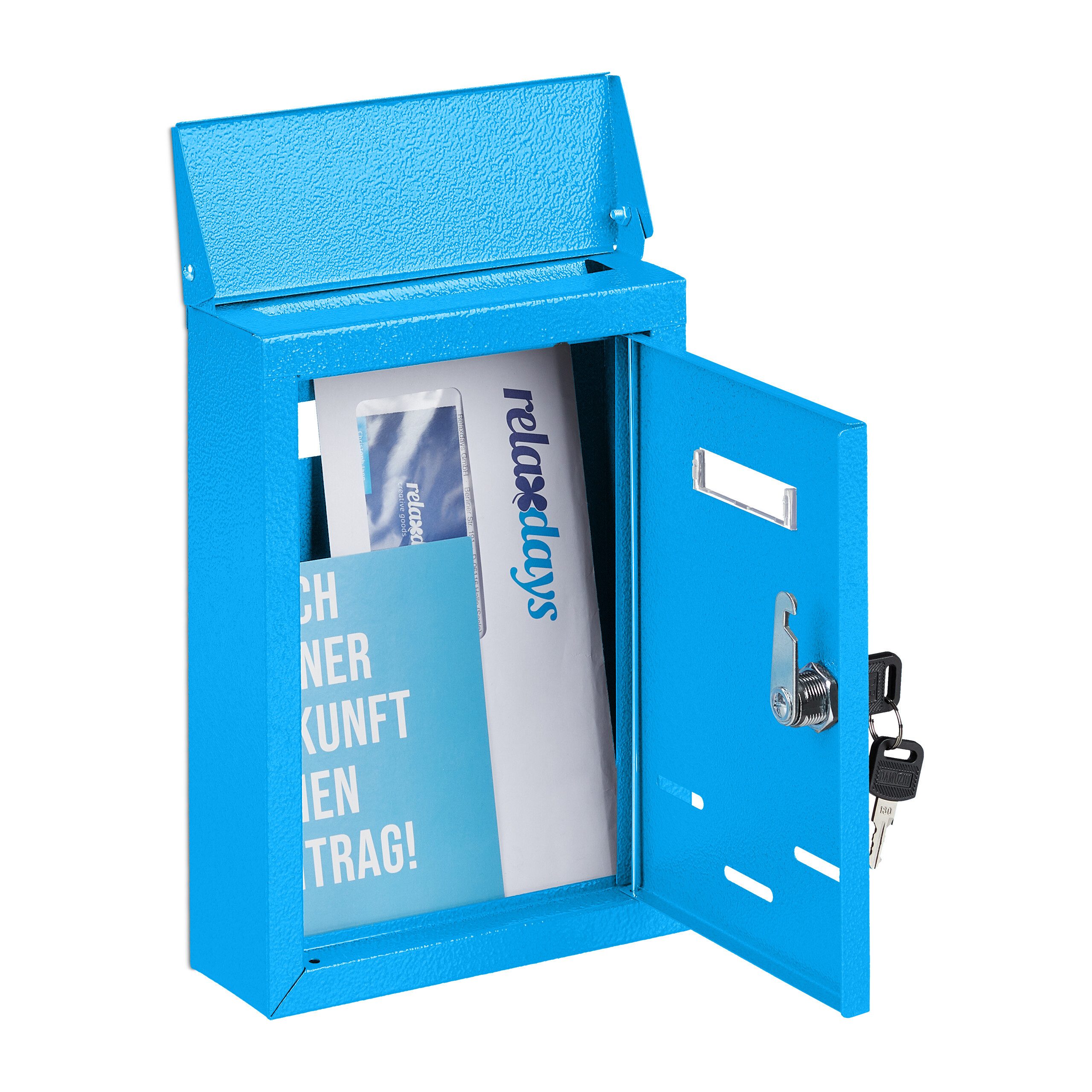 relaxdays Briefkasten mit Namensschild (1-St), blau