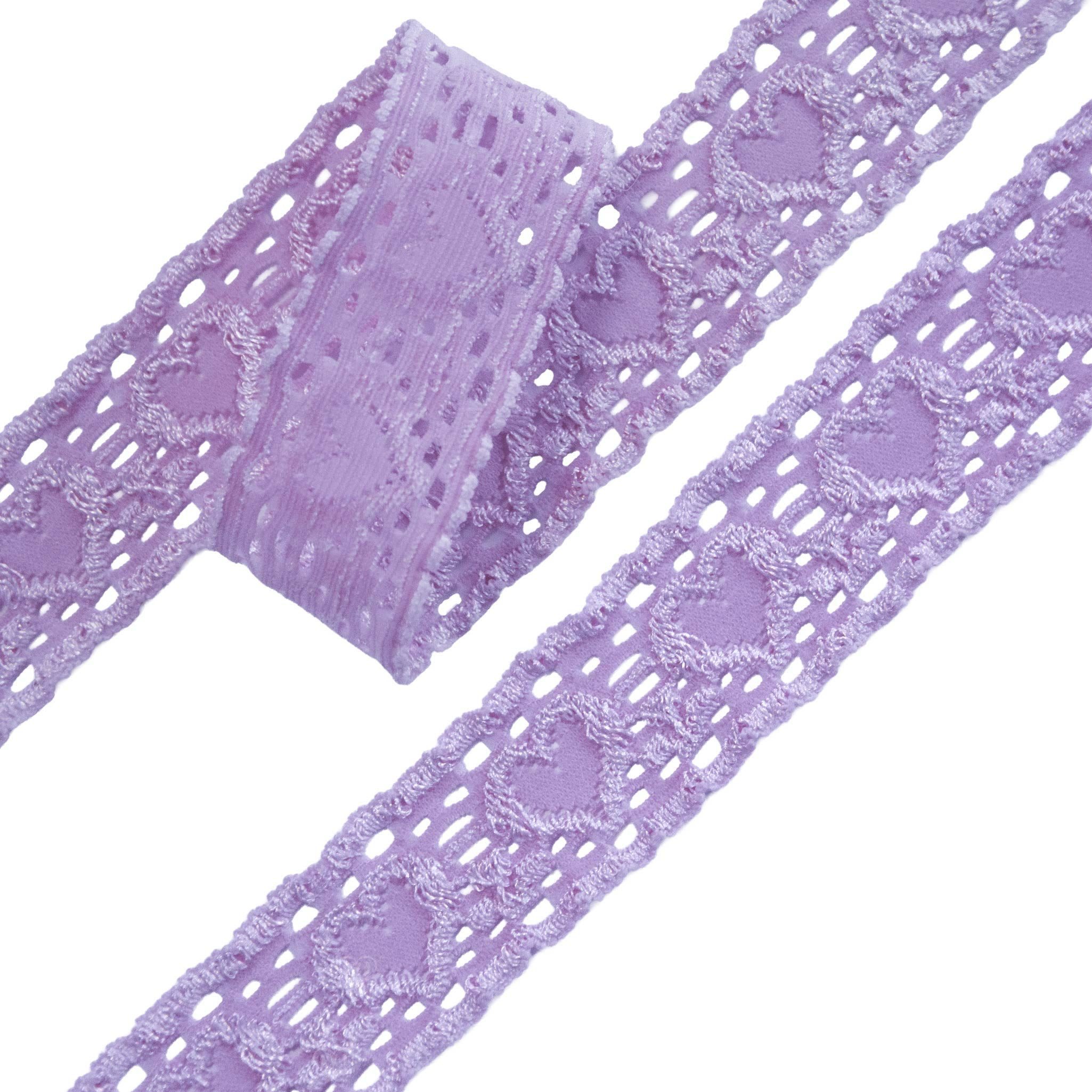 maDDma Spitzenband Spitze elastisch Herzmotiv ab 1m x 25mm Spitzenband Meterware Nylon, flieder