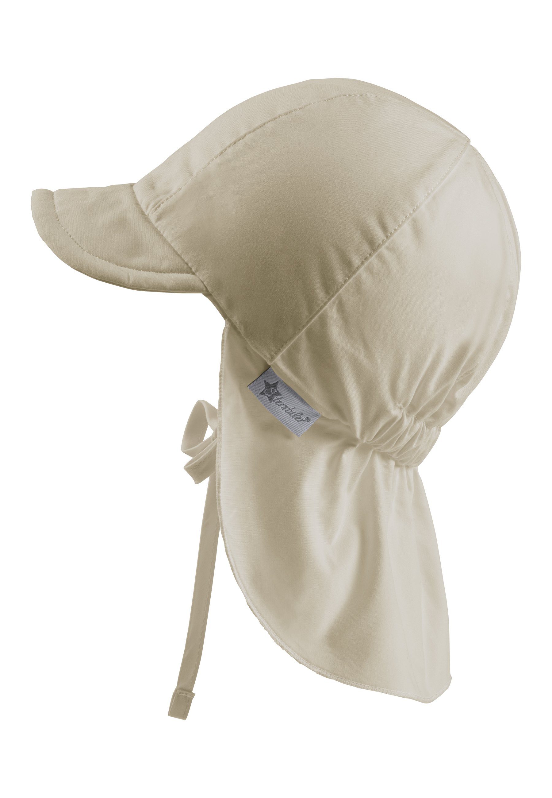 aus Kinder) Schirmmütze Nackenschutz beige idealer mit mit Schirmmütze für Sterntaler® UV-Popeline UV-Schutz (1-St., Sommermütze Sonnenschutz 50+ Kinderhut Bindeband und