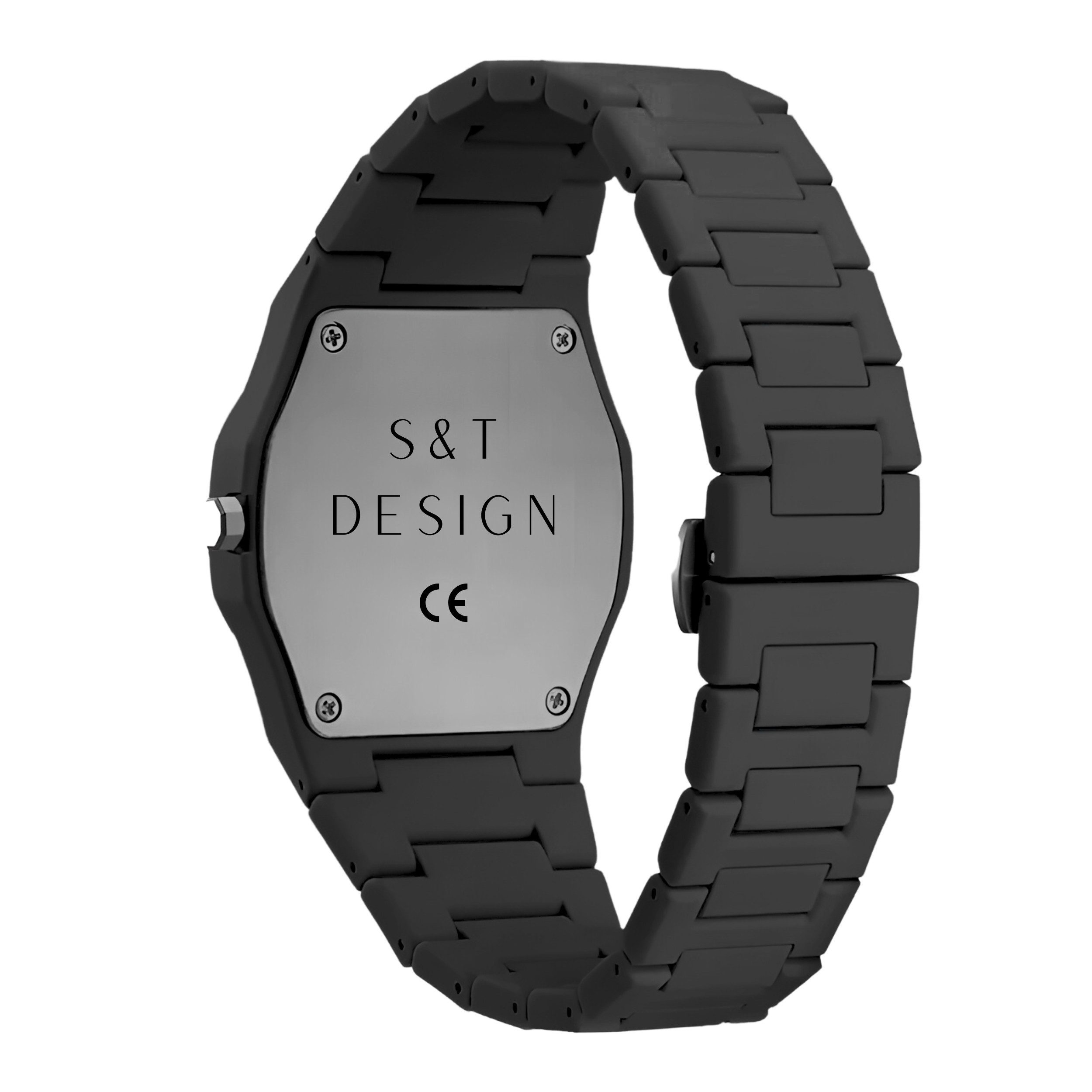 S&T Design Quarzuhr Herrenuhr Armbanduhr Schwarz Matte Männer Uhr Arabisch All Black, (Packung, 1-tlg., mit Armbandkürzer und Geschenkbox), Ultraleichte Herrenuhren 40g Matt Weich Elegant Minimalistisch Schwarz
