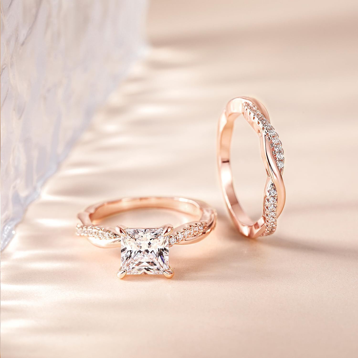 Jumpeak Diamantring 585 Gold, 2 Karat Prinzessschliff, Damenring mit echtem Diamant, E, vs1, 2EX, IGI-Zertifikat Damen-Diamantring, Hochzeitsgeschenk