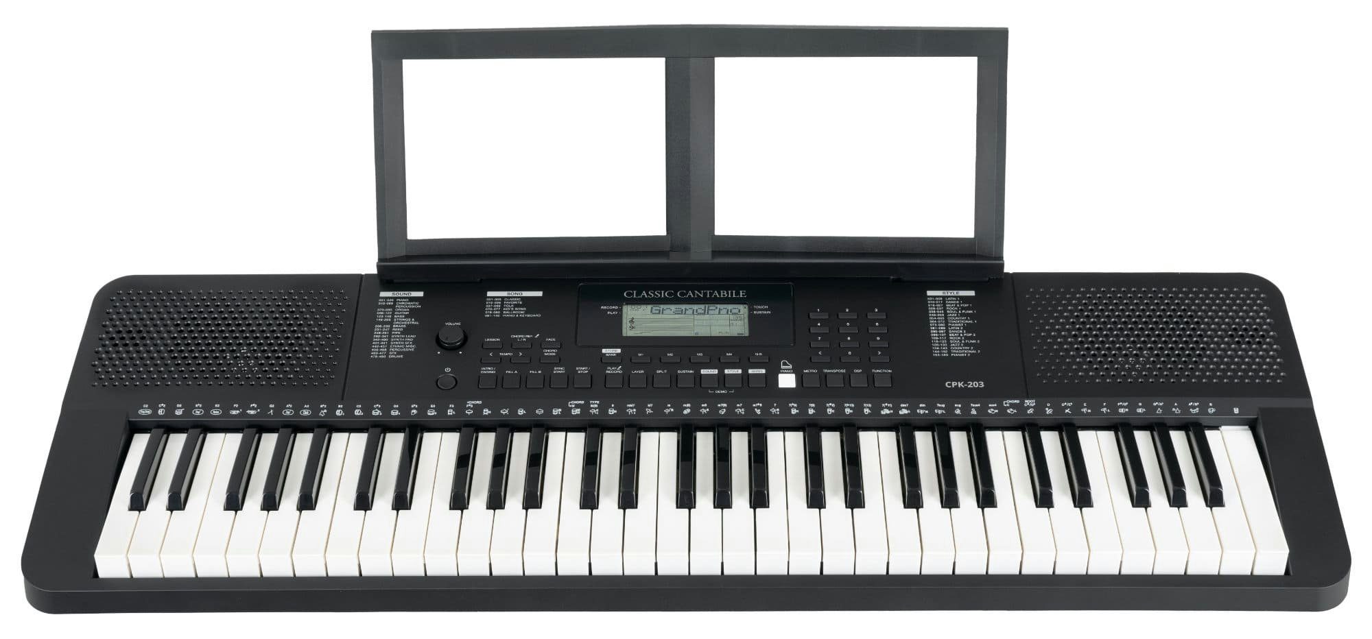 Classic Cantabile Home-Keyboard CPK-203 - Arranger-Keyboard mit 61 anschlagdynamischen Tasten (Spar-Set, 3-St., inkl. Keyboardständer und Kopfhörer), 480 Klänge, USB, DSP-Klangprozessor und Begleitautomatik