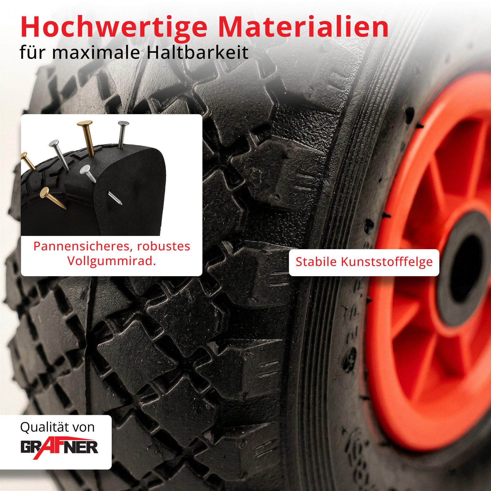 Grafner Ersatzrad Grafner® 2x Sackkarrenrad Bollerwagenrad 3.00-4 PU Vollgummibereifung, Gesamt Duchmesser: 26 cm, Reifenbreite: 8 cm, Nabenlänge: 7 cm – Bild 4 von 5