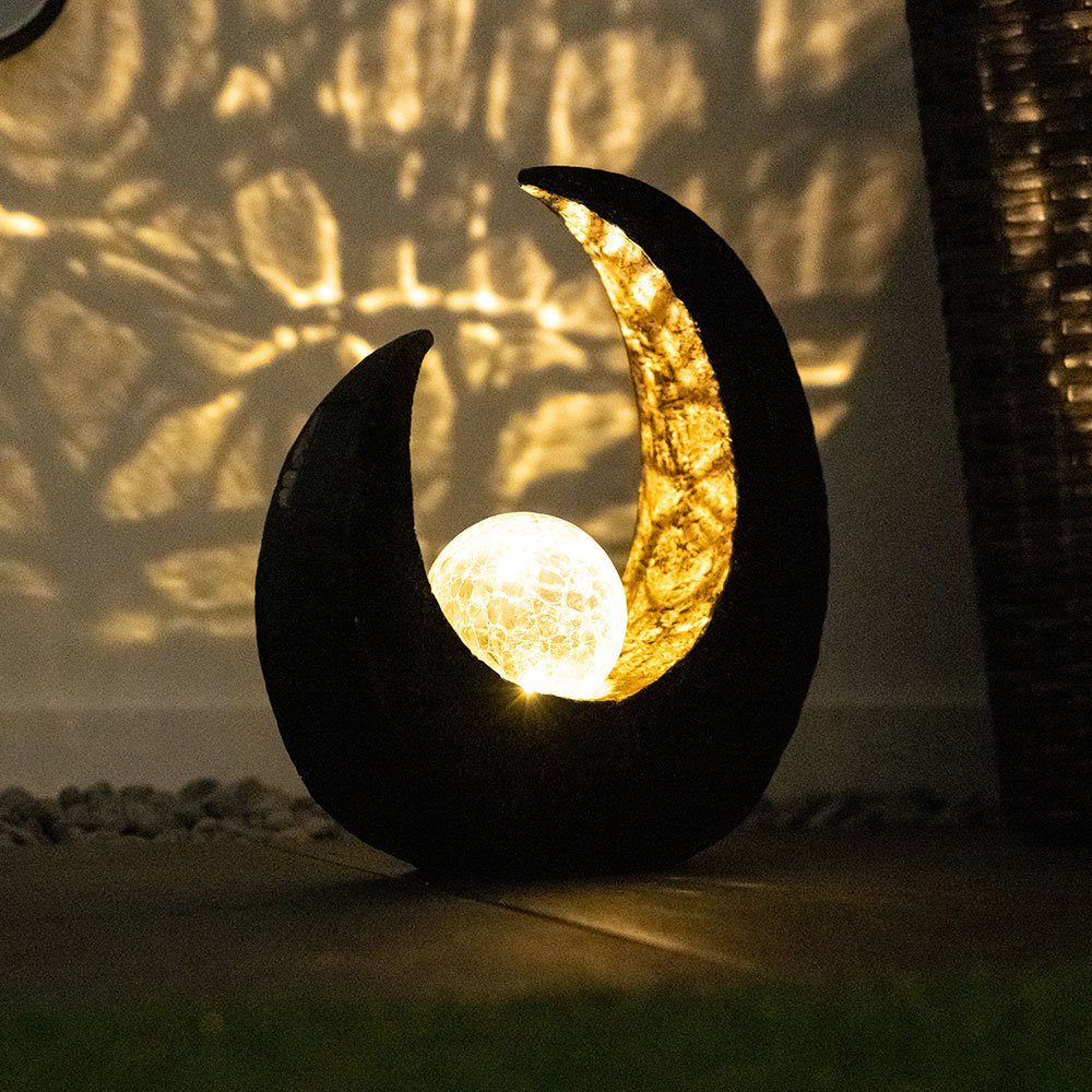 Globo LED Solarleuchte, Flamme verbaut, 2x Solar Außenleuchte Skulptur Mond LED-Leuchtmittel Solarlampe fest Solarleuchte