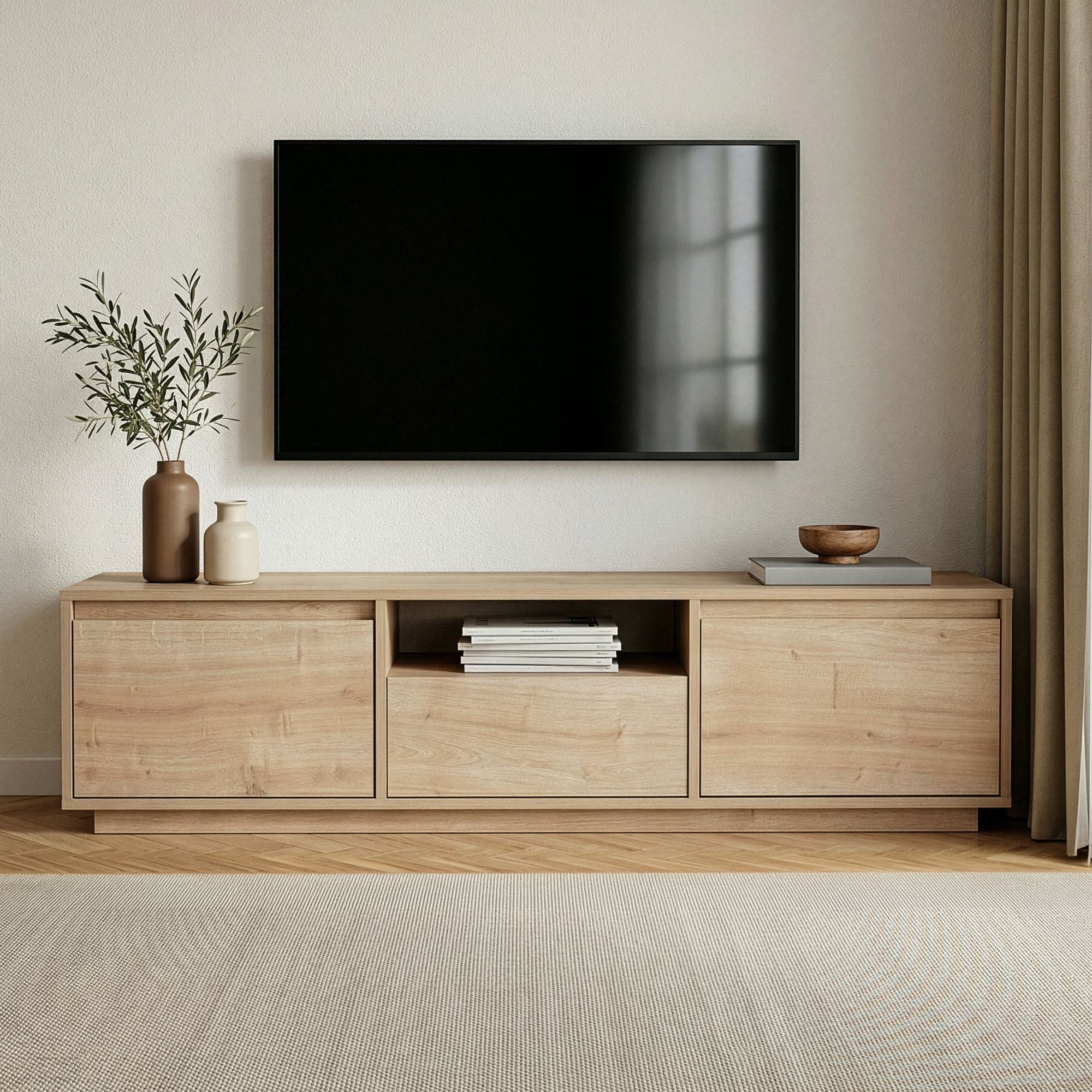 Skye Decor Sideboard Nordure Sentinel (Packung, 1 St., 1 TV Board), Japandi Design,Breite 160 cm, griffloses Design mit Stauraum
