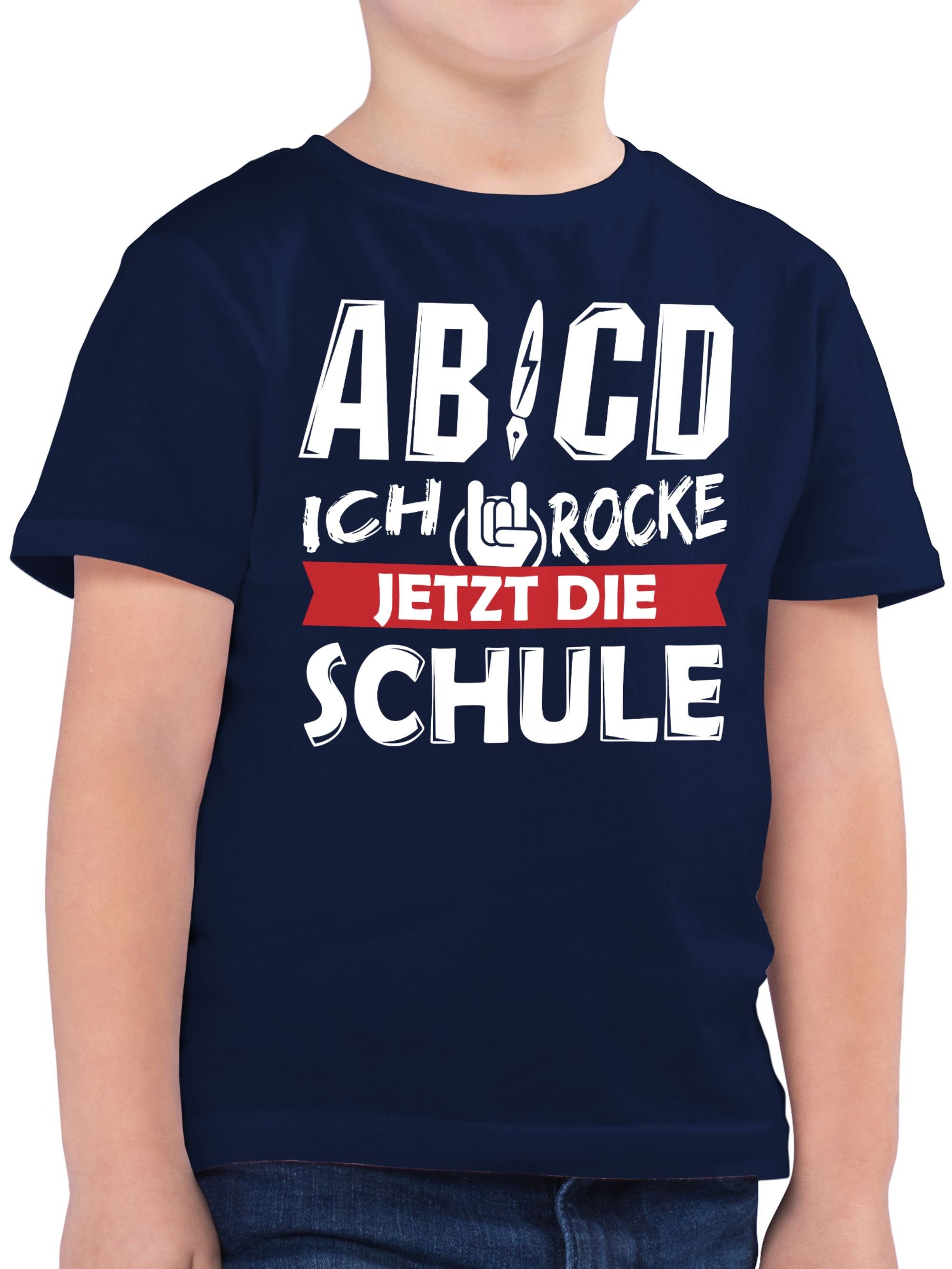 Shirtracer T-Shirt ABCD Ich Junge Dunkelblau die Schule Geschenke Schulanfang 2 Einschulung rocke jetzt