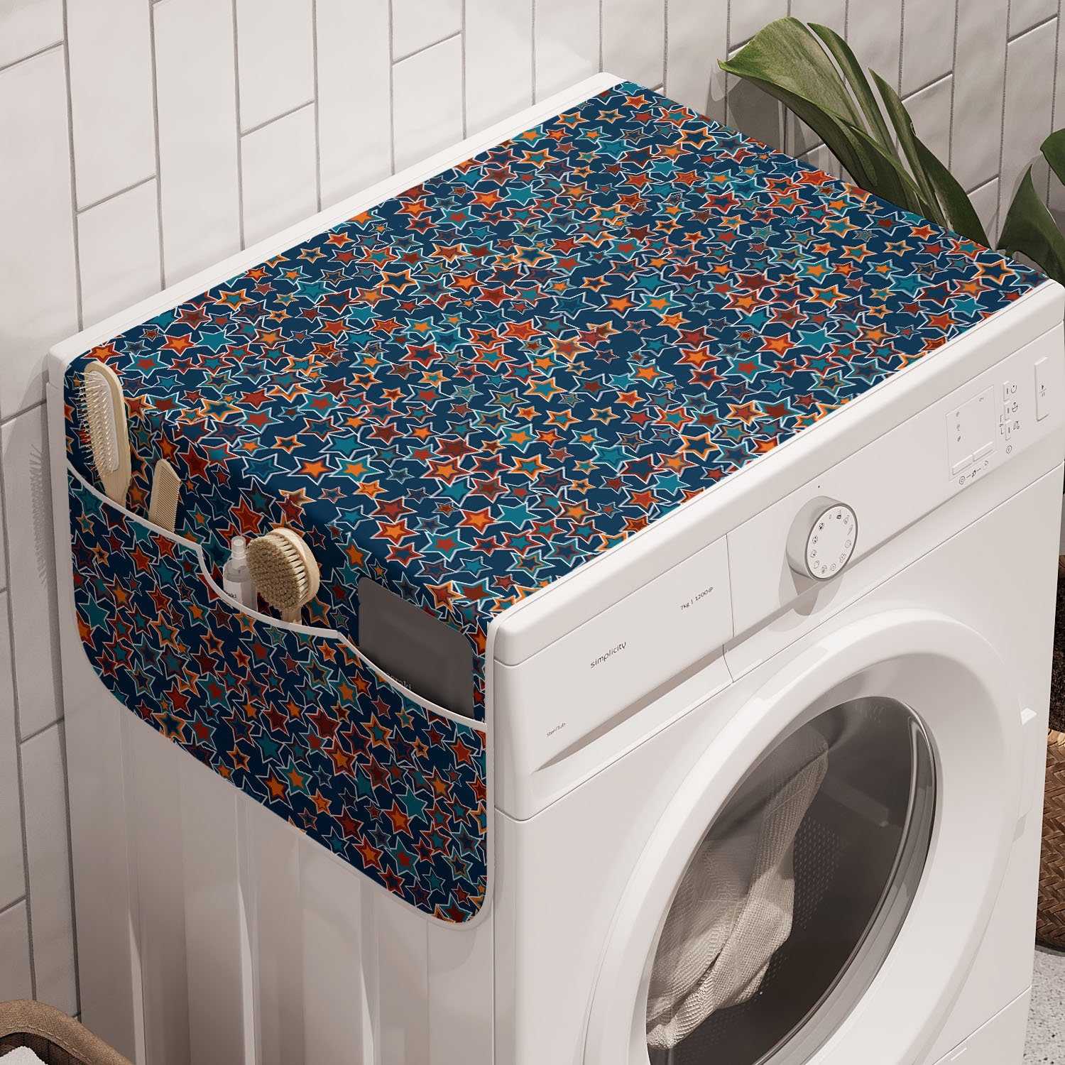 Abakuhaus Badorganizer Anti-Rutsch-Stoffabdeckung für Waschmaschine und Trockner, Sterne Abstrakte Sterne auf Blau