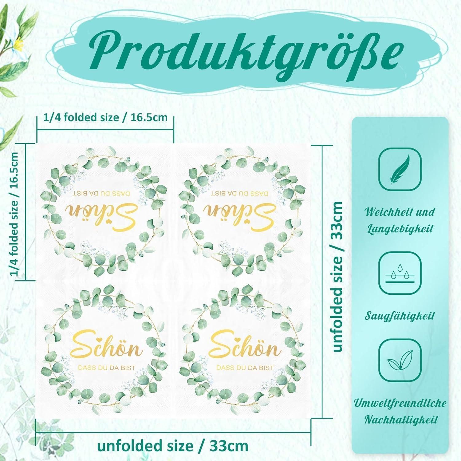 LuxusKollektion Papierserviette Servietten 100 Stück Eukalyptus Grün Hochzeit Weiß z_100 Stück
