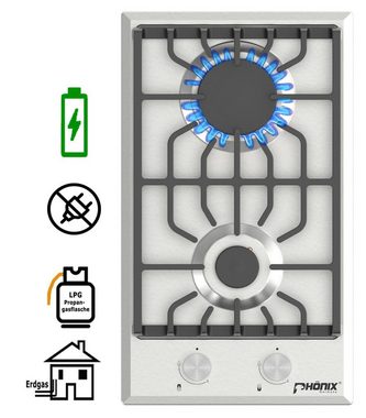 Phönix Germany Gas-Kochfeld BSL, Gaskochfeld 2 flammig, Propan/H-Gas Batterie-Zündung