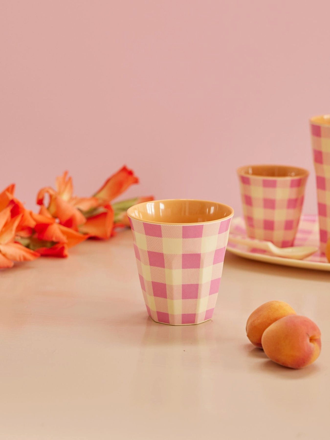 rice Becher Rice Melamin Becher Medium Pink mit Streifen Muster, 1-tlg., Melamin
