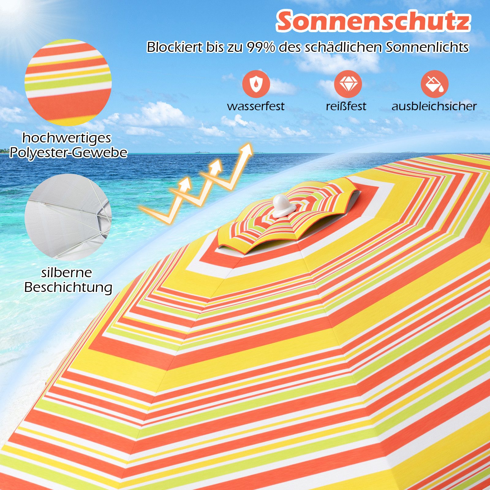 COSTWAY Sonnenschirm, LxB: 198,00x198,00 cm, UV50+, günstig online kaufen