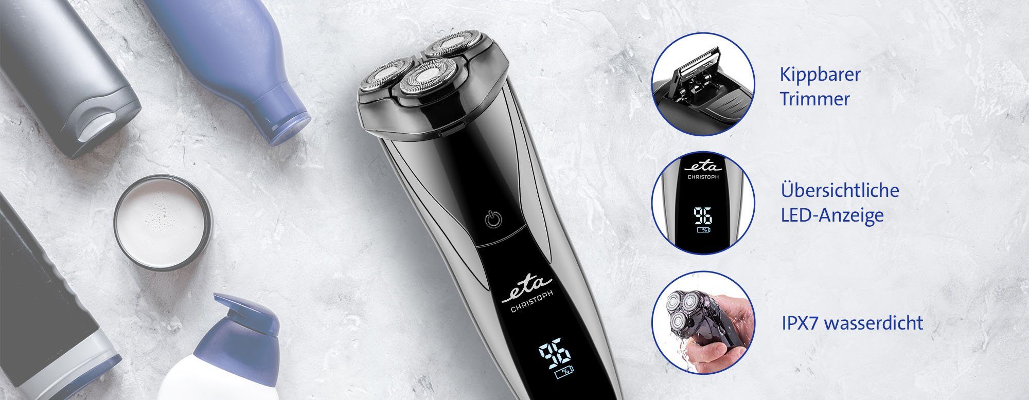 eta Elektrorasierer Christoph, ETA334390000, Aufsätze: 1, ausklappbarer Langhaarschneider, mit integriertem Haarschneider