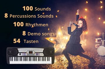 McGrey Home Keyboard BK-5410 Keyboard Mini-Ständer Set - Einsteiger-Keyboard mit 54 Tasten, (100 Sounds & Rhythmen - umfangreiche Lernfunktion, 3 tlg., Inkl. Ständer, Mikrofon und Notenhalter), mit Guide Funktion: One Key / Ensemble
