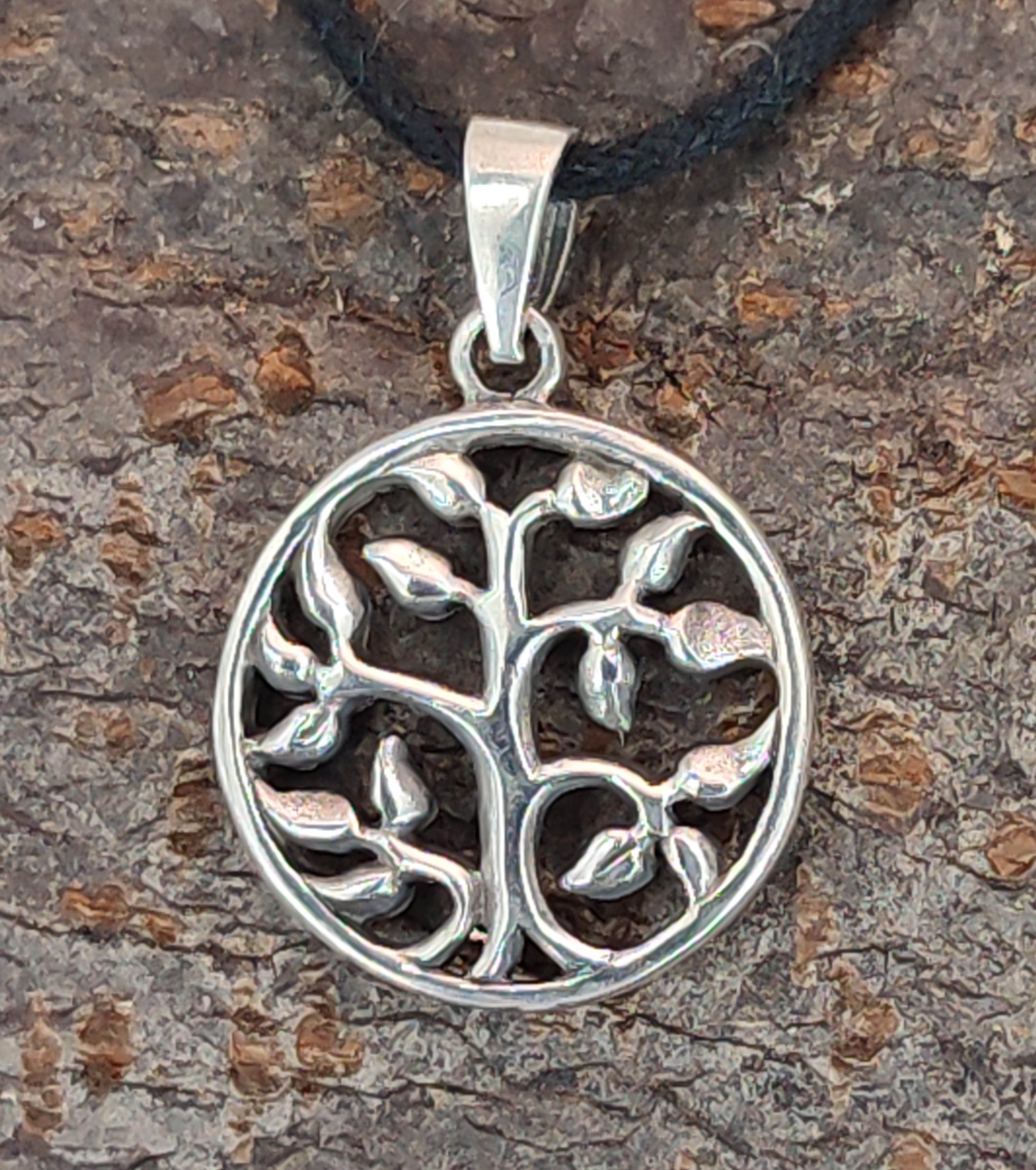 925 Kettenanhänger Baum Kiss Weltenbaum Silber Leather Anhänger Lebensbaum Yggdrasil of