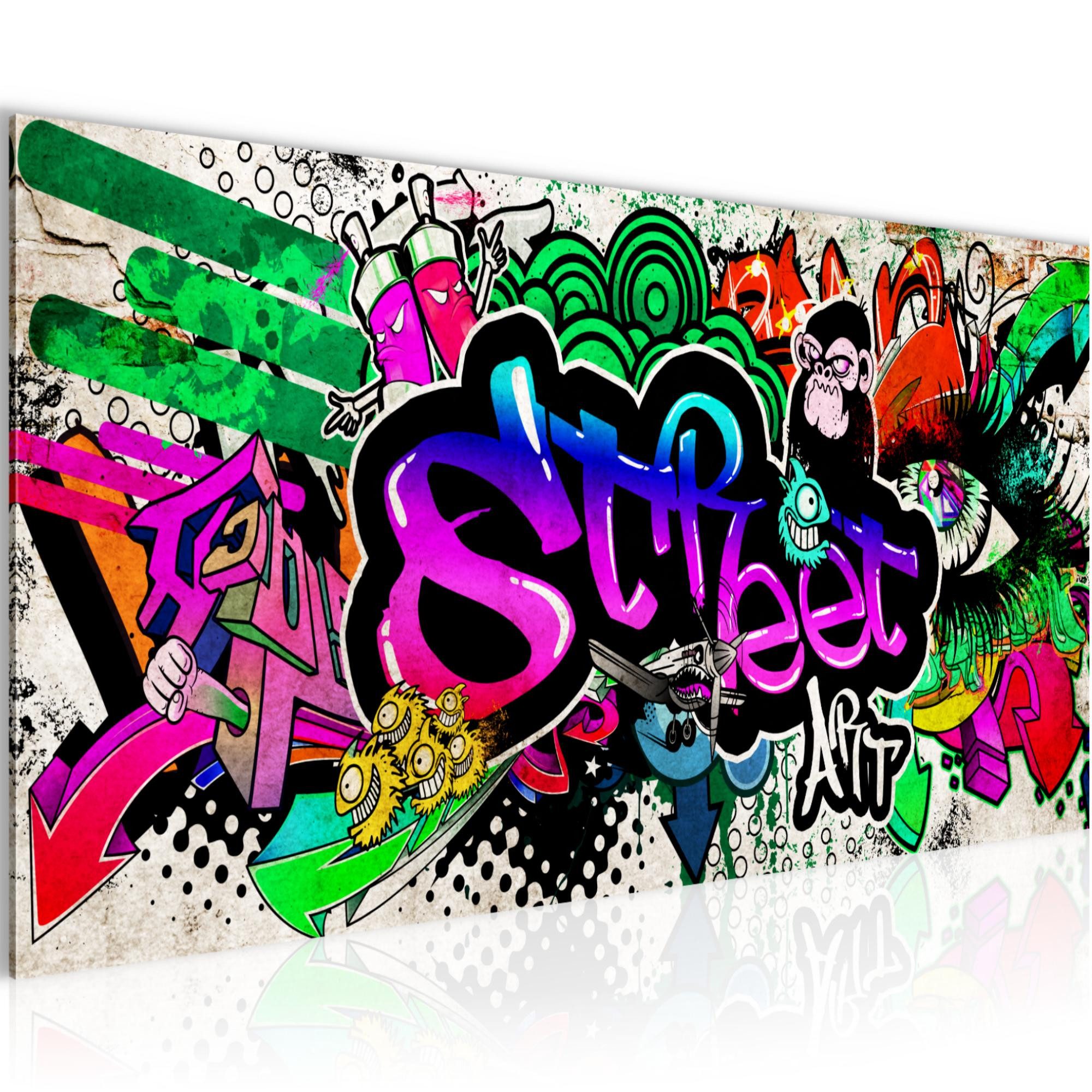 Runa Art Wandbild Graffiti Modern Bild auf Vlies Leinwand Street Art Loft Bunt 004512c, 100L x 40B cm