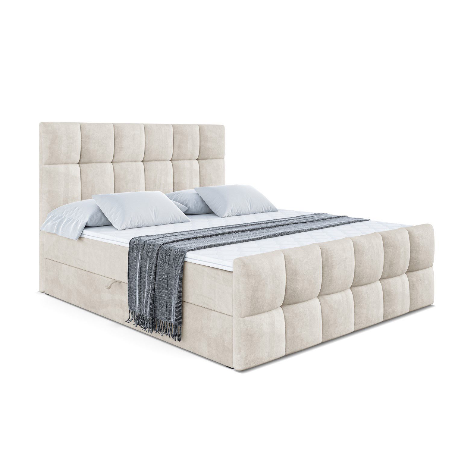 ALTDECOR Boxbett RICAR-Z (mit Matratze Lattenrost Topper Polsterbett mit Bettkasten Doppelbett), H4 Multipocket / H3 Bonellfederung, Springboxbett Boxspringbett