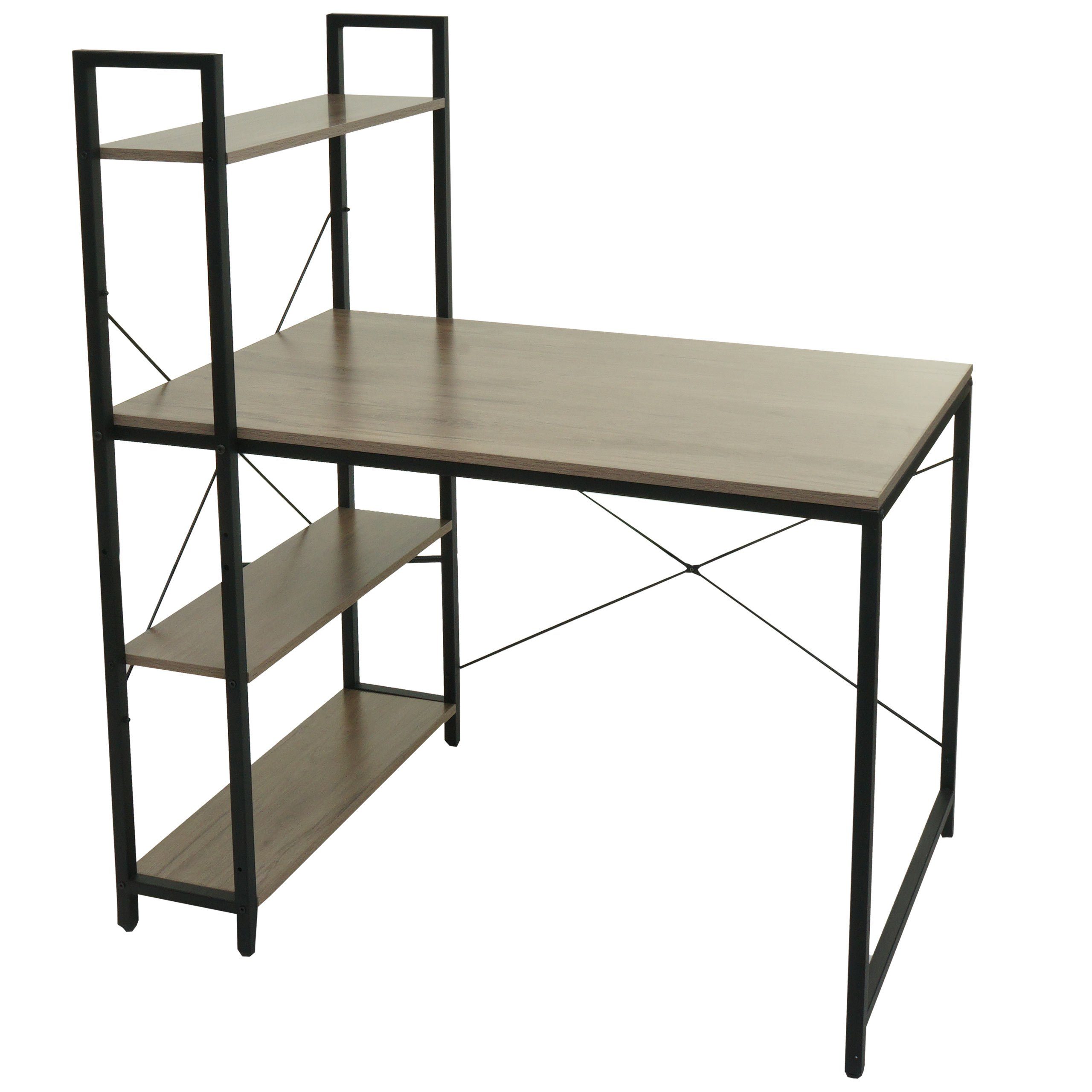 MCW Schreibtisch MCW-K81, Mit 4 Regalböden, Tischplatte mit Struktur grau-braun | grau-braun