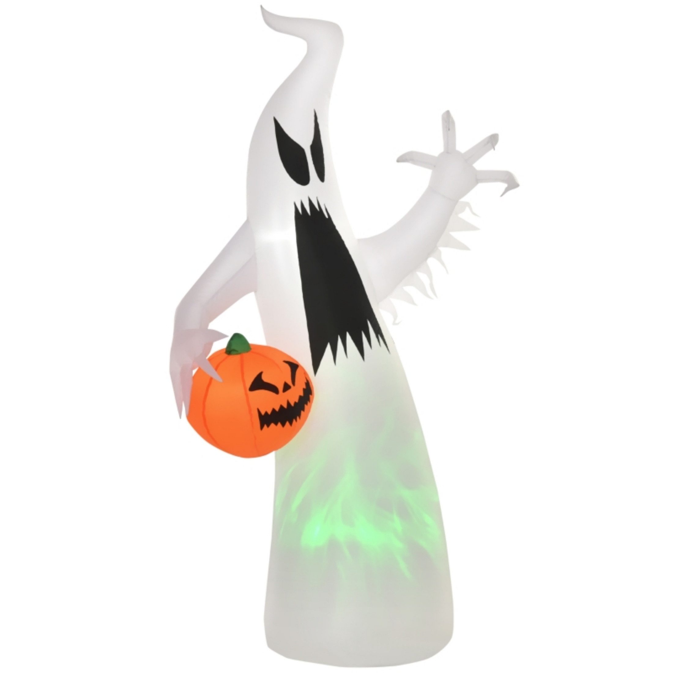 Blossom LED-Dekofigur Halloween-Gespenst 1,8 m mit LED-Beleuchtung, selbstaufblasend, mit Kürbis, Sandsack und Erdspießen für Garten und Innenbereich