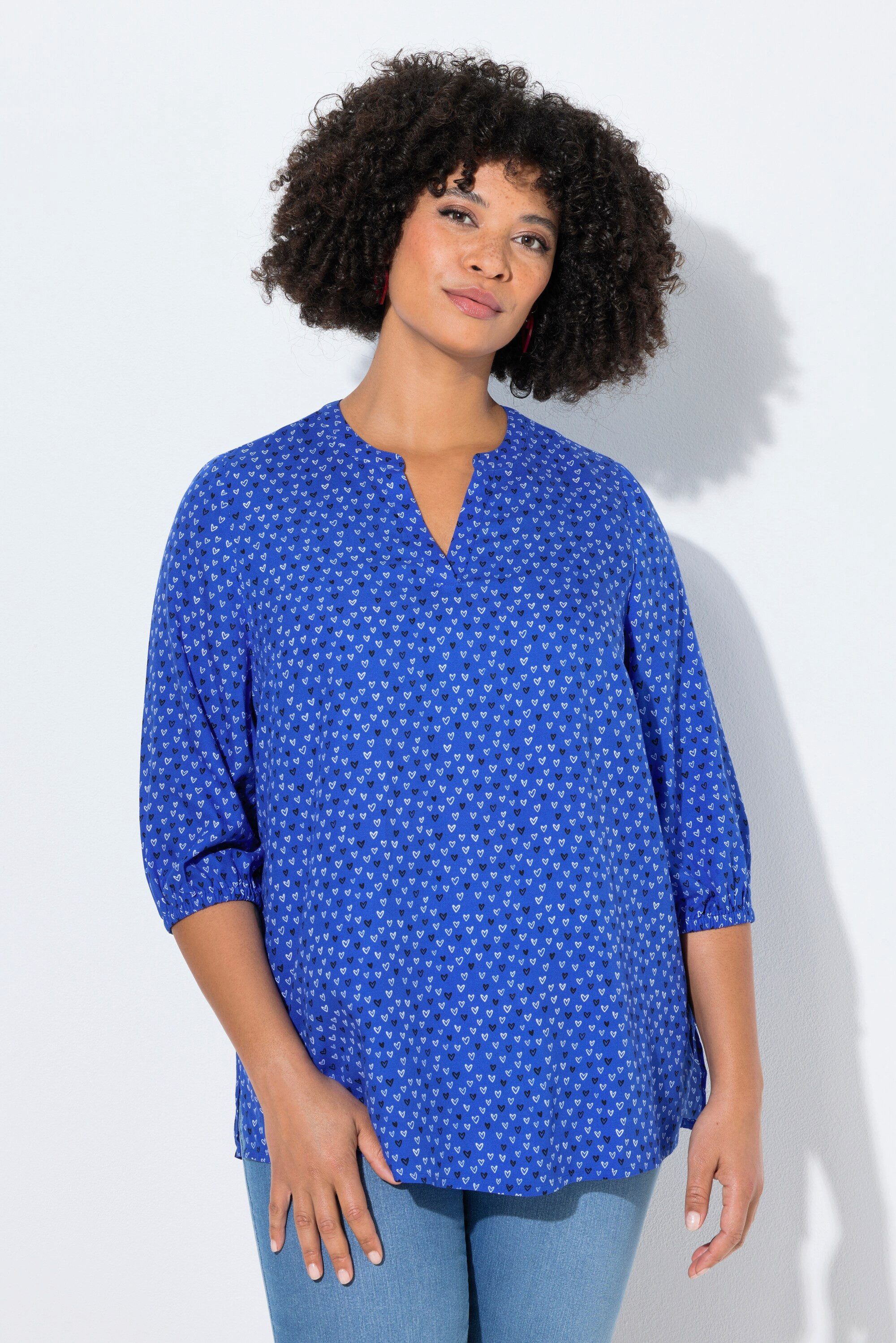 Angel of Style Longbluse Bluse A-Linie Viskose Herz-Muster 3/4-Ärmel günstig online kaufen