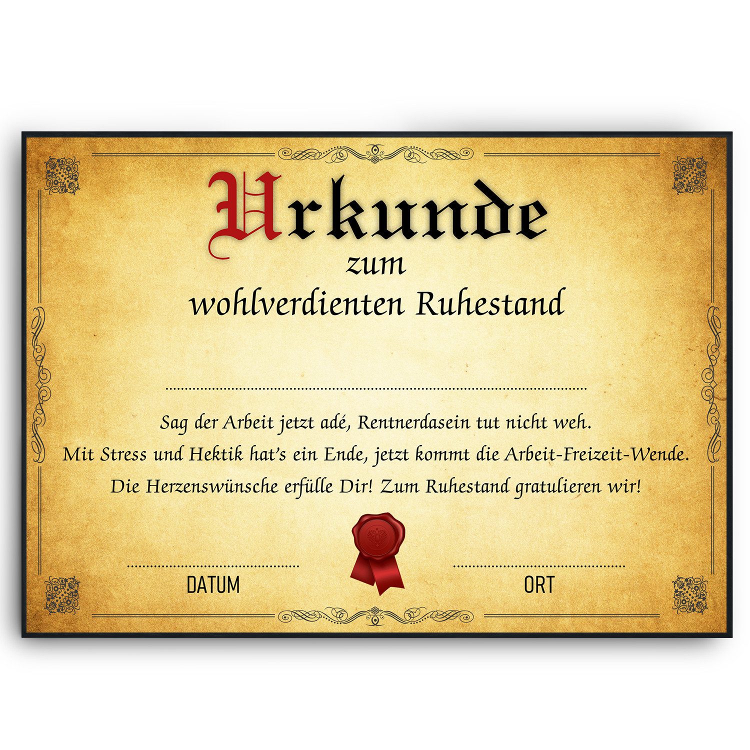 Tigerlino Poster Ruhestand Urkunde Geschenk zur Rente Abschiedsgeschenk Rentner
