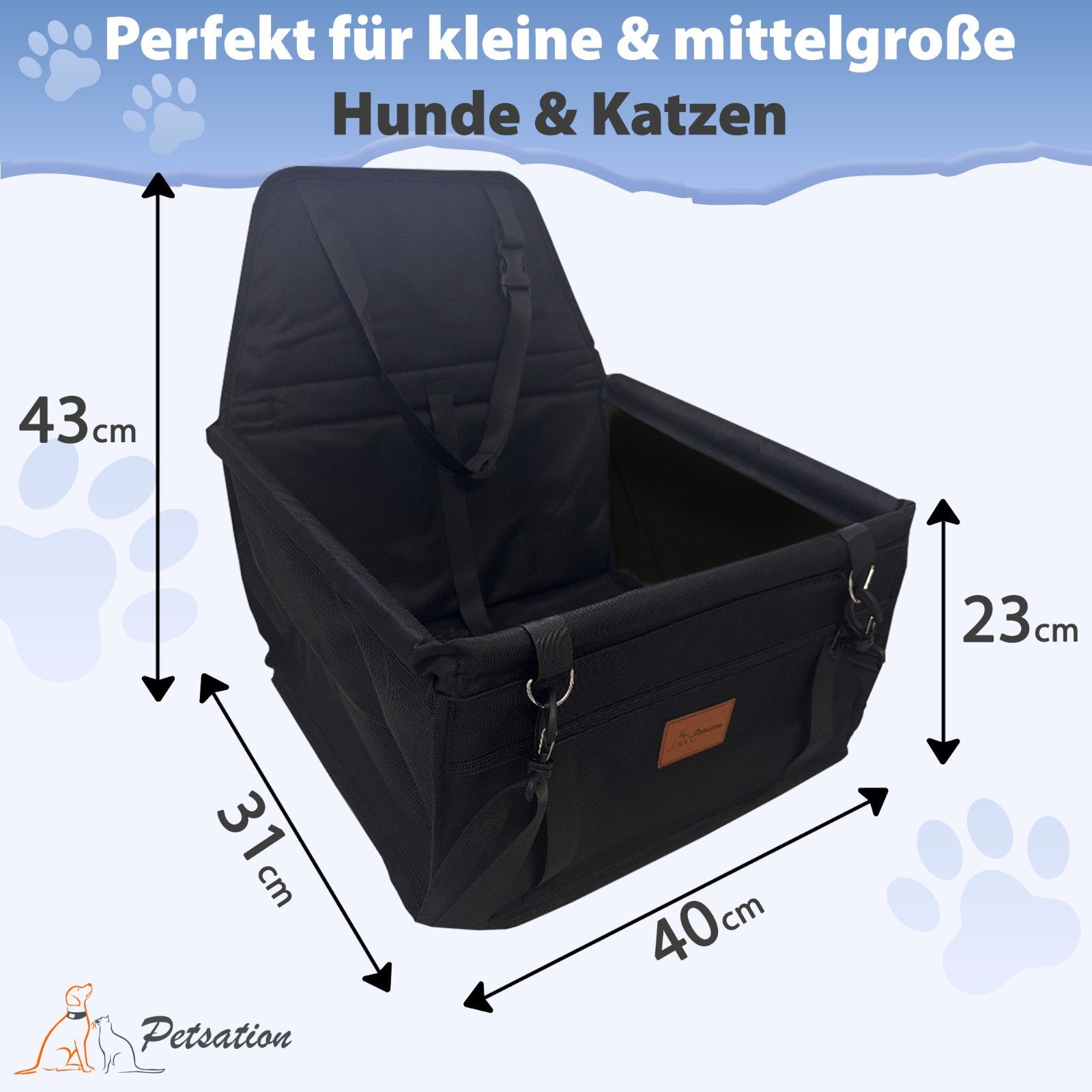 Petsation Hunde-Autositz Waschbarer Hundesitz Auto – Sicher, Stabil, Für Rückbank & Vordersitz, Oxford, Waschbar, Stabil, Vordersitz und Rücksitz