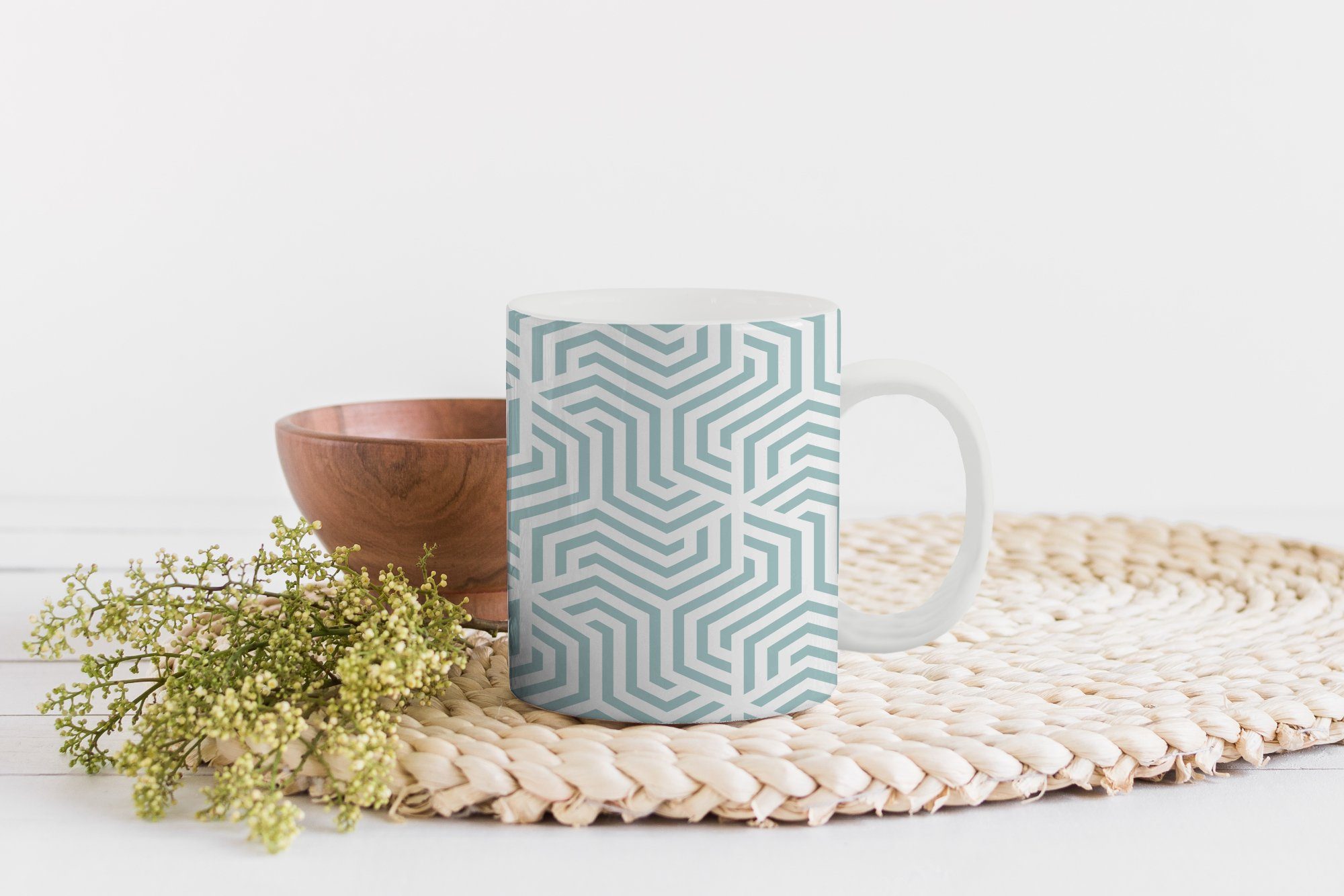 Teetasse, MuchoWow Tasse Keramik, Geschenk Linie - Muster Grün, - Becher, Teetasse, Kaffeetassen, - Design