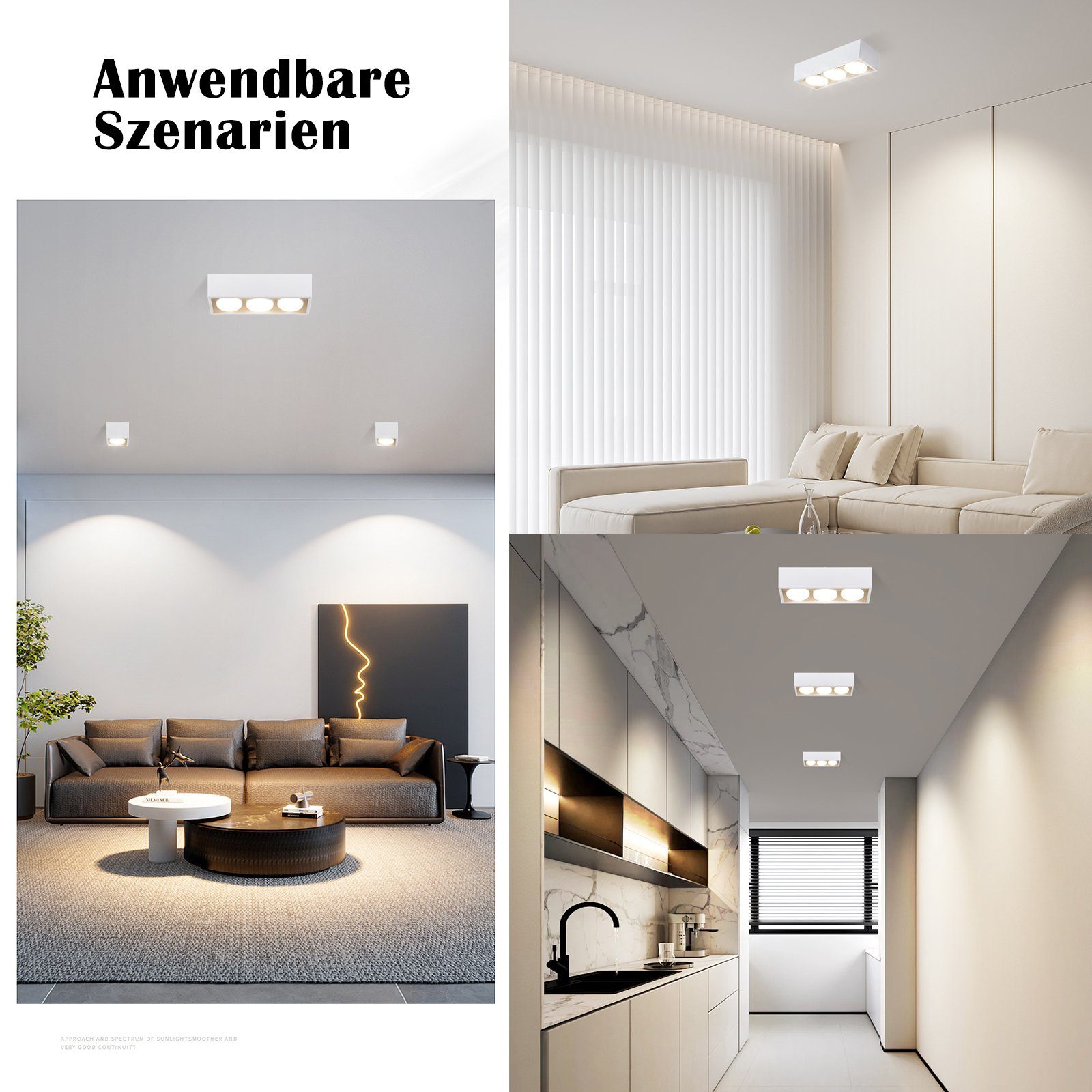 - Deckenspots Aufbaustrahler ZMH Wohnzimmer, 3 Flammig Küche LED für Deckenleuchte mit GX53 Weiß LED 15W Eckig 3000k, Schwenkbar, Deckenstrahler