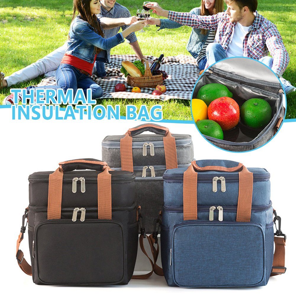 Messenger-Doppelschicht-Picknicktasche, Tragbare Einfach blue Tragen Picknicktasche Blusmart Zu
