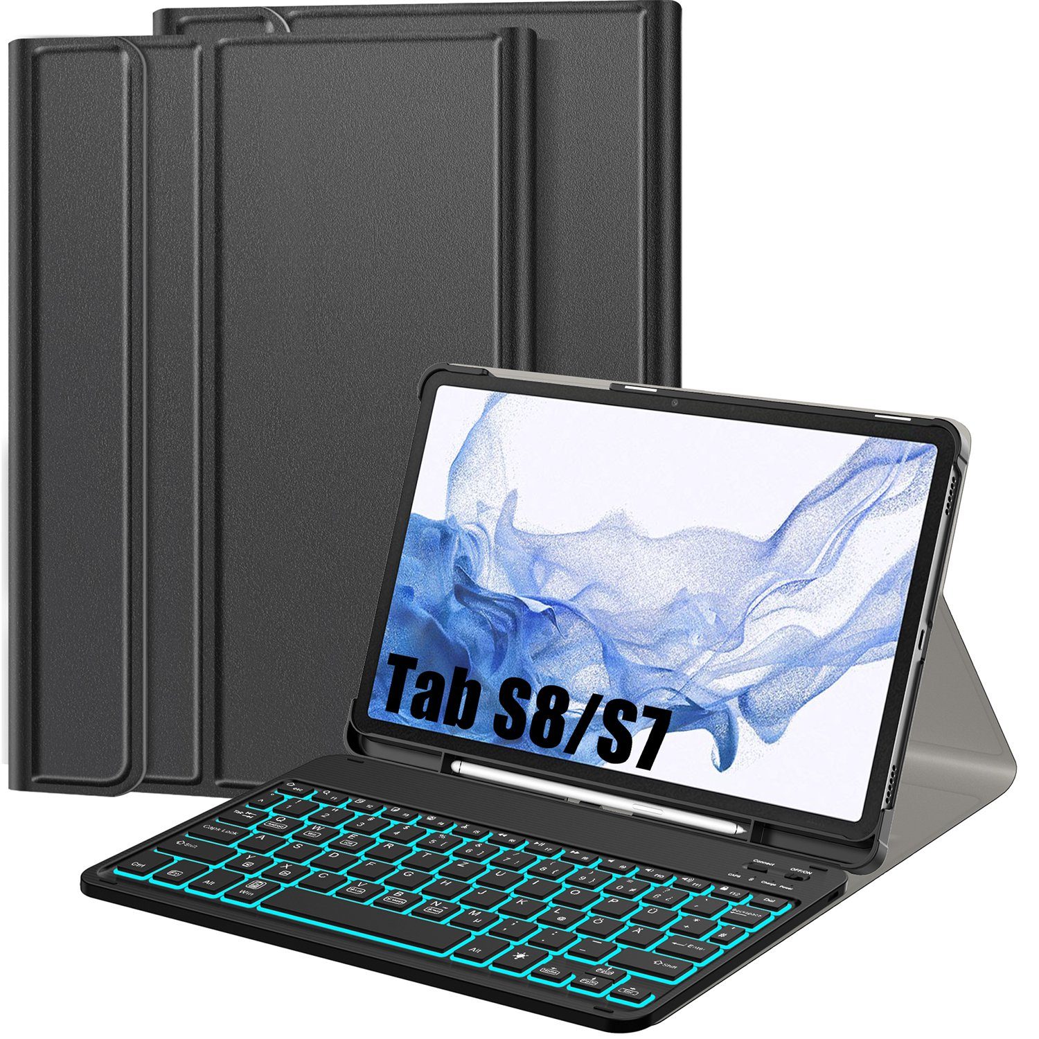 IVSO »Tastatur Hülle für Samsung Galaxy Tab S8 11 Zoll 2022 /S7 11 Zoll  2020, 7 Beleuchtete Magnetisch Kabellose Bluetooth QWERTZ Beleuchtete Tastatur  Schutzhülle für Tab S8/S7« Tablet-Tastatur (Hülle mit 7 Farben