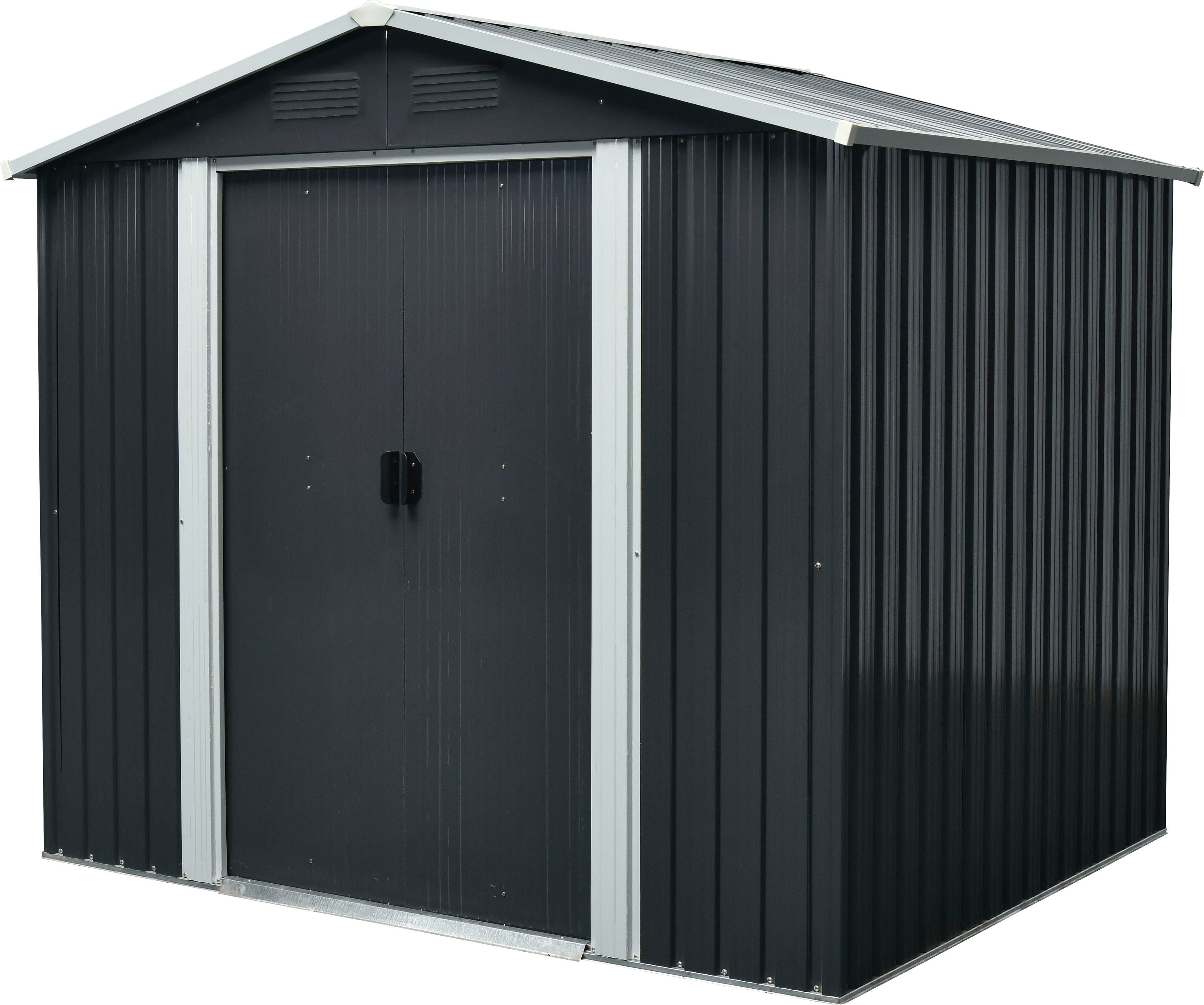 Pergart Gerätehaus Dresden II 86, BxT: 226x162 cm, Metall, mit Satteldach und integrierter Schiebetür, schiefer/creme