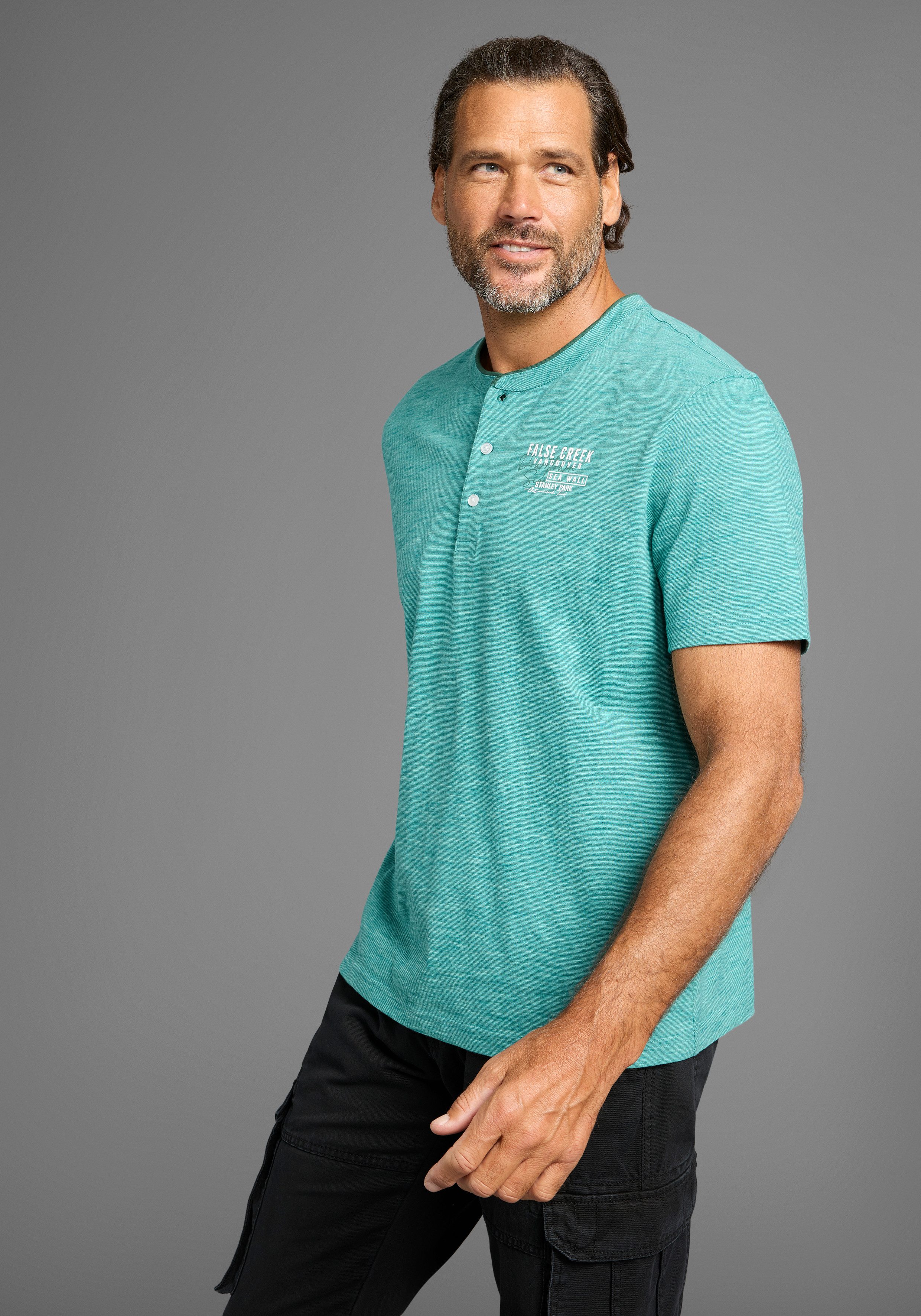 Mans World Henleyshirt, mit Stehkragen-Optik und funktionaler Knopfleiste günstig online kaufen