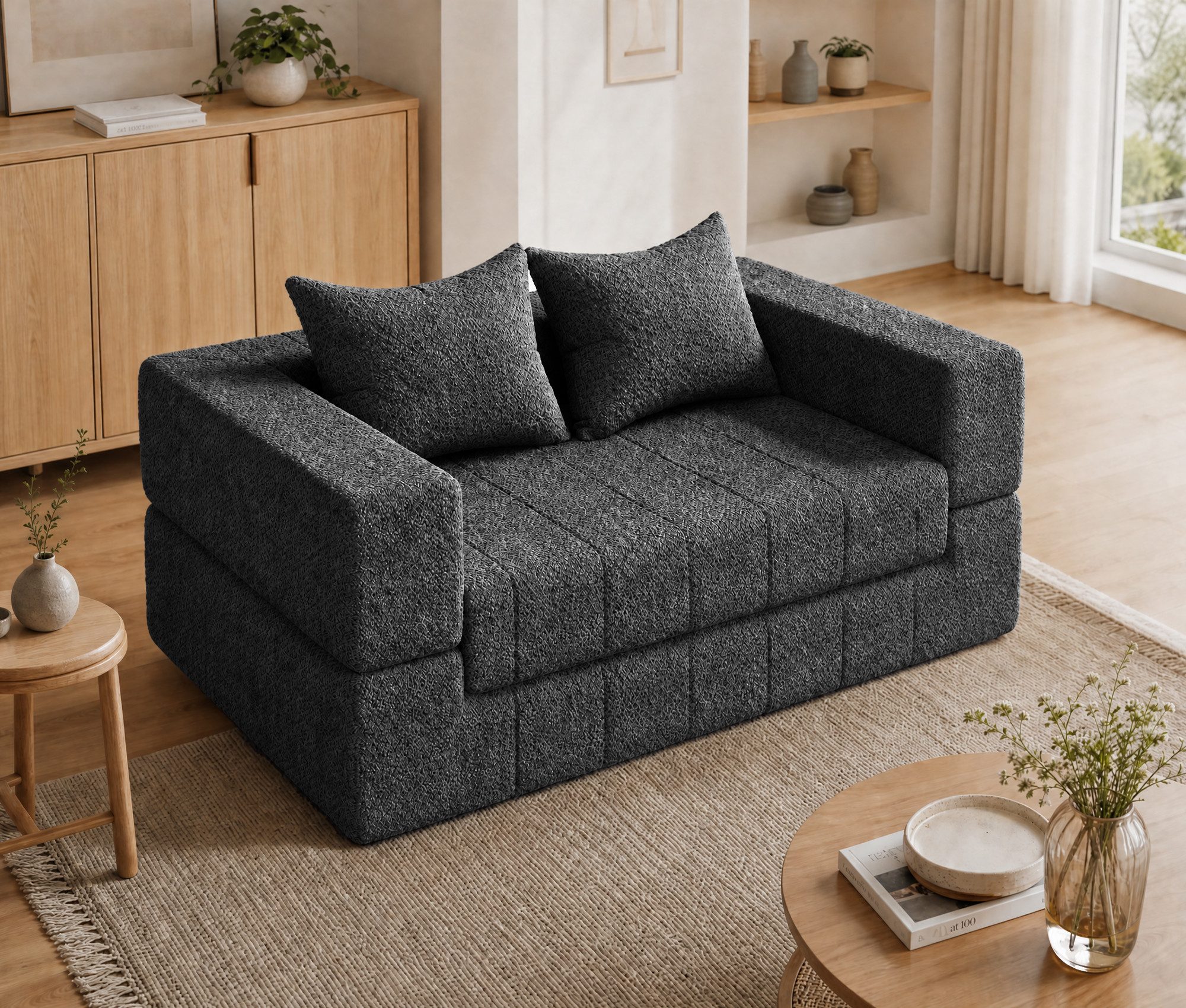 GUNJI Schlafsofa Teddy Lounge Sofa 2-Sitzer mit Kompressionsfunktion, Flexible Nutzung mit Liegefunktion, bequemes Schlafsofa für Wohnzimmer und Gästezimmer