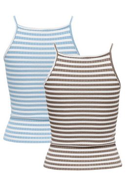 JACQUELINE de YONG Shirttop Gestreiftes Tank Top 2-er Stück Ärmelloses Set JDYFRANSISKA (1-tlg) 4025 in Blau-Braun