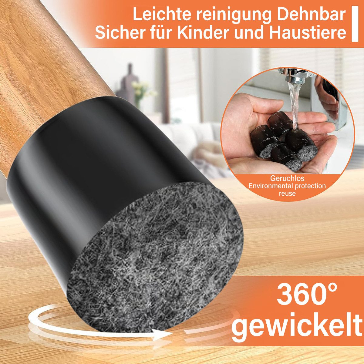 MOPUEA Stuhlsocke Stuhlbeinschoner Stuhlhusse Stuhlbeinkappen mit Filz 24 Stk, (Set, 24 St), Kratzer verhindern und Lärm reduzieren