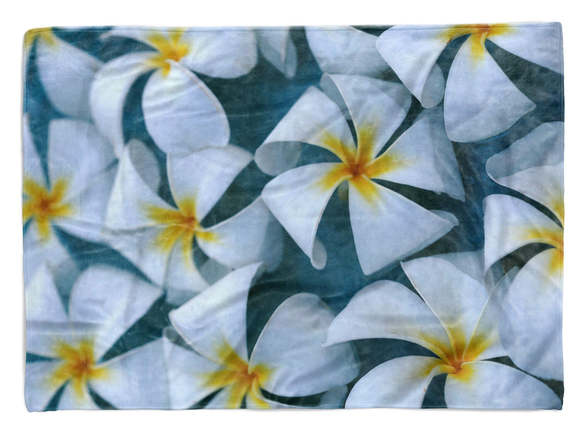 Sinus Art Handtücher Handtuch Strandhandtuch Saunatuch Kuscheldecke mit Fotomotiv Plumeria Blumen we, Baumwolle-Polyester-Mix (1-St), Handtuch