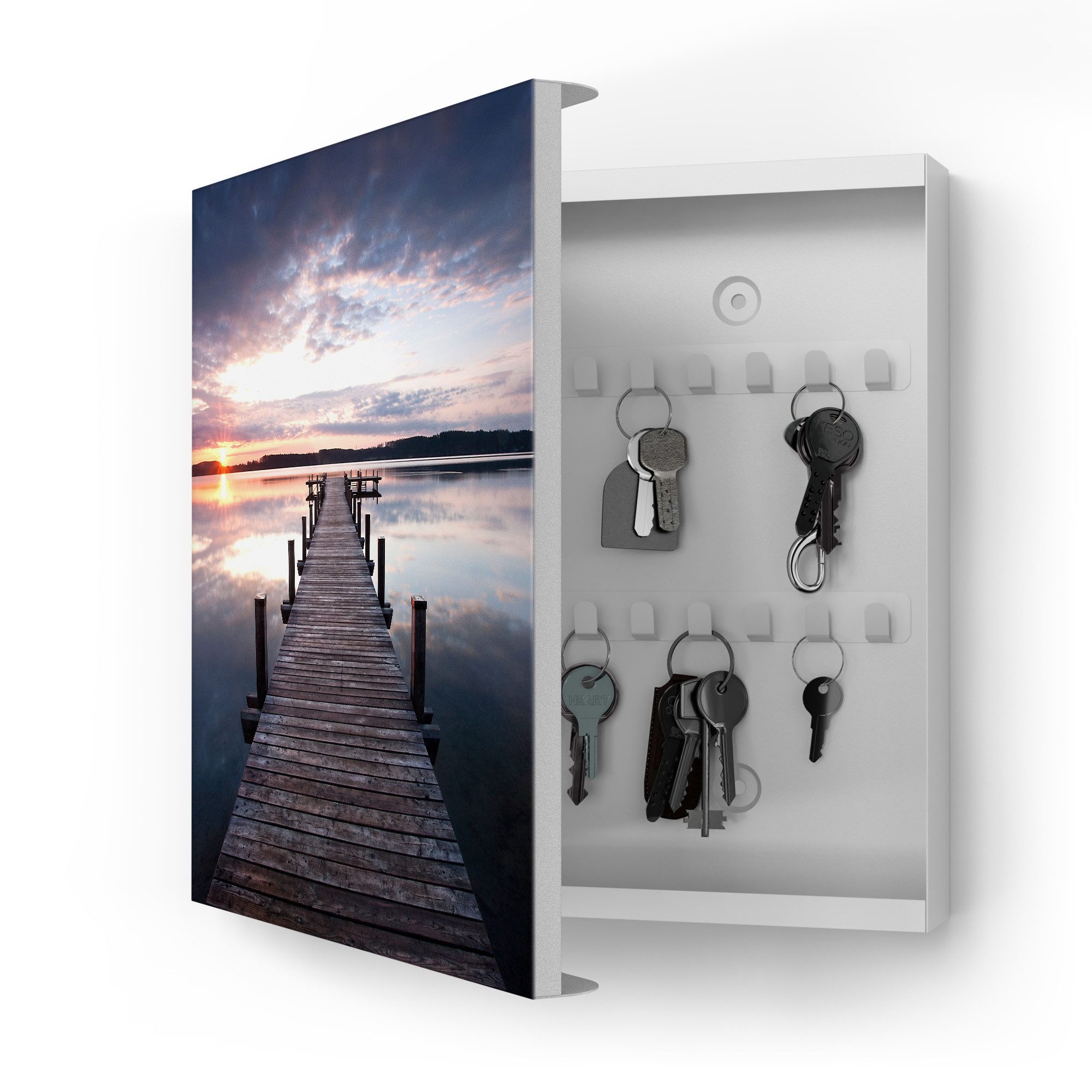 DEQORI Schlüsselkasten 'Steg bei Sonnenuntergang', Schlüsselbox modern Schlüsselschrank magnetisch Schlüssel Kasten Box