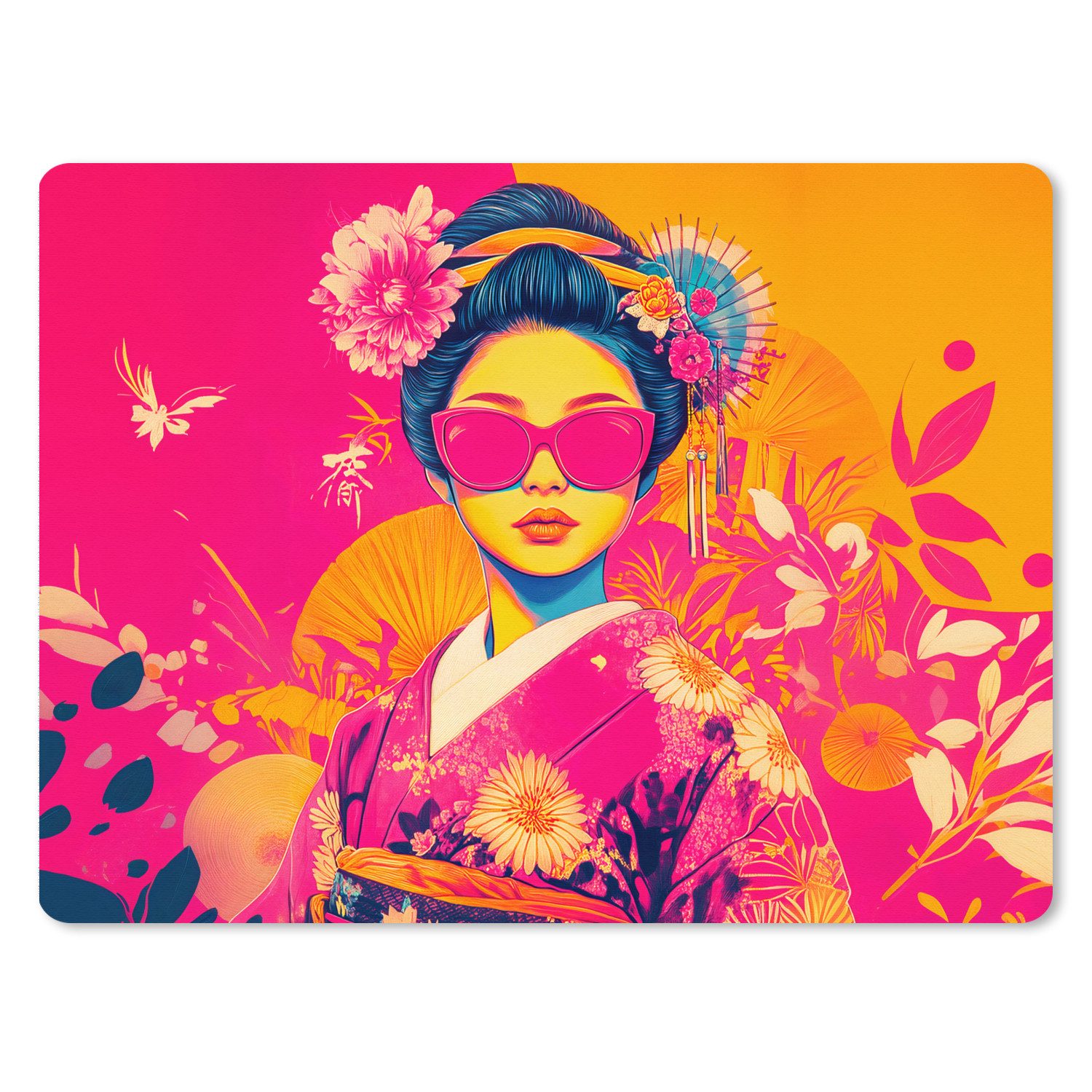 MuchoWow Mauspad Frau - Sonnenbrille - Abstrakt - Orange (1-St), Gaming, Büro, Mousepad XXL, Großes, Mausunterlage, 80x60 cm