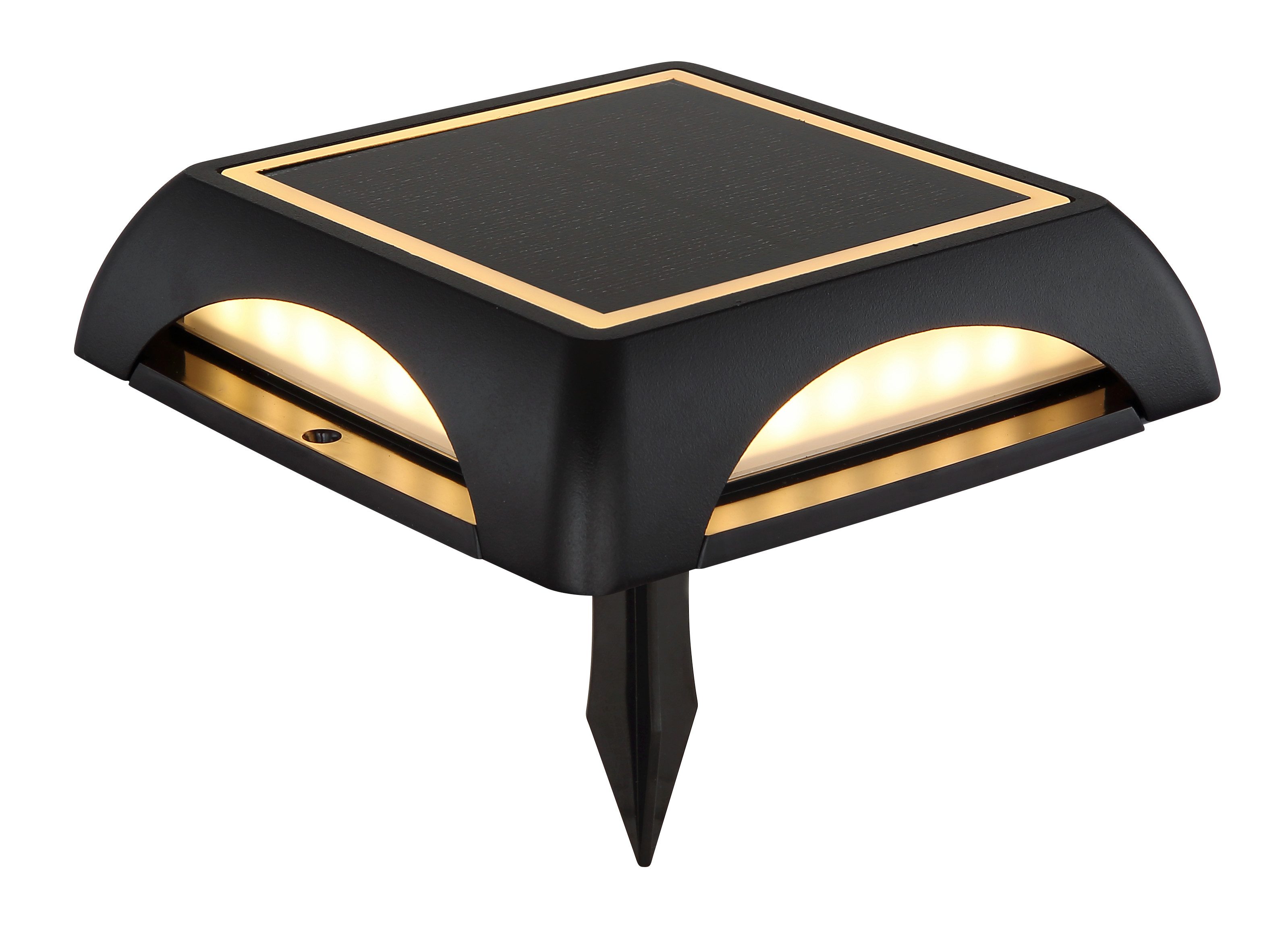 GLOBO LIGHTING LED Solarleuchte SOLARLEUCHTE ALUMINIUM DRUCKGUSS SCHWARZ MATT, 1XL, LED fest integriert, Warmweiß, Solar/IP65/Erdspitz oder Wandmontage/Garten/Terrasse