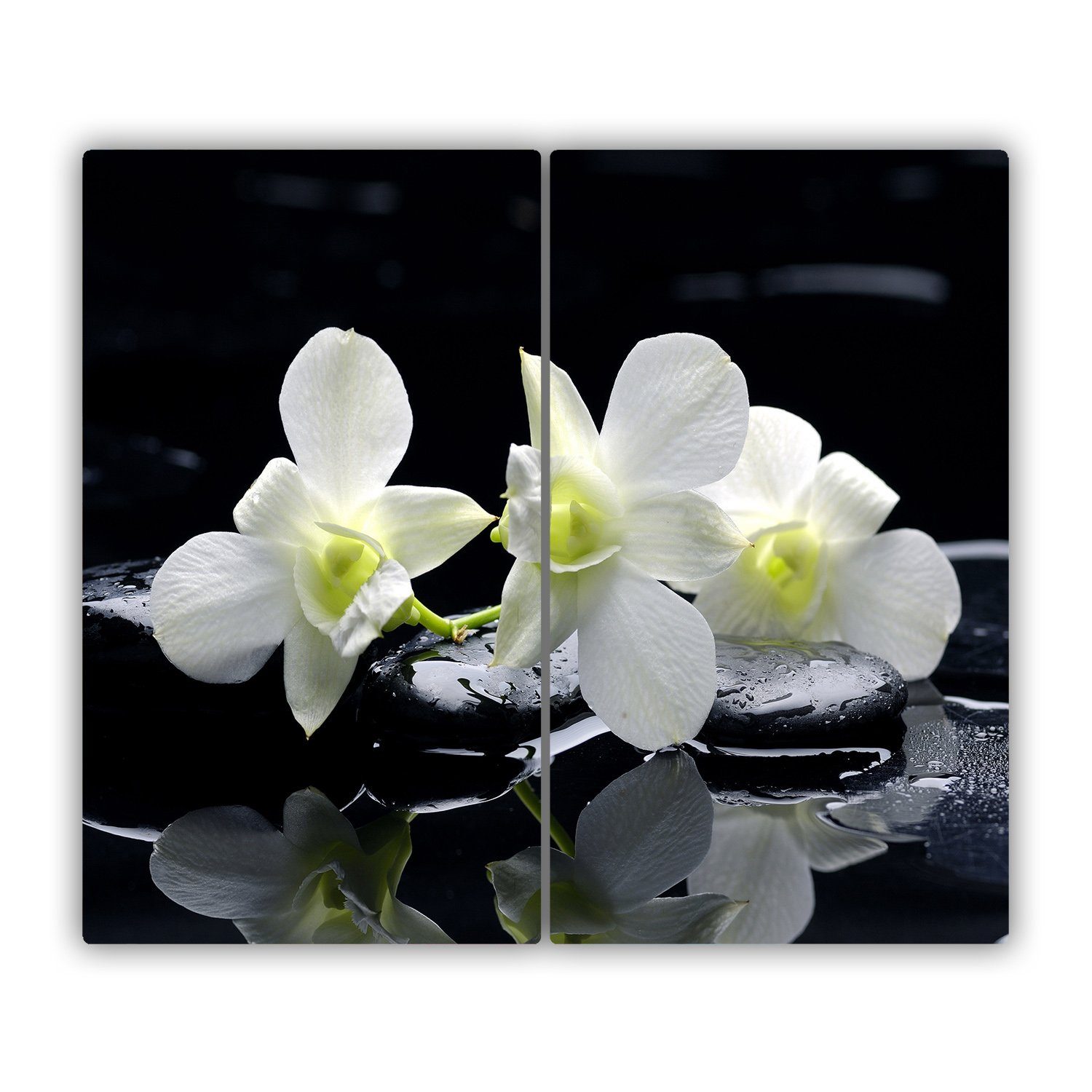 Spritzschutz Herdabdeckplatte Pflanzen (2-St) Schneidebrett Blumen Orchidee, Tulup Glas &