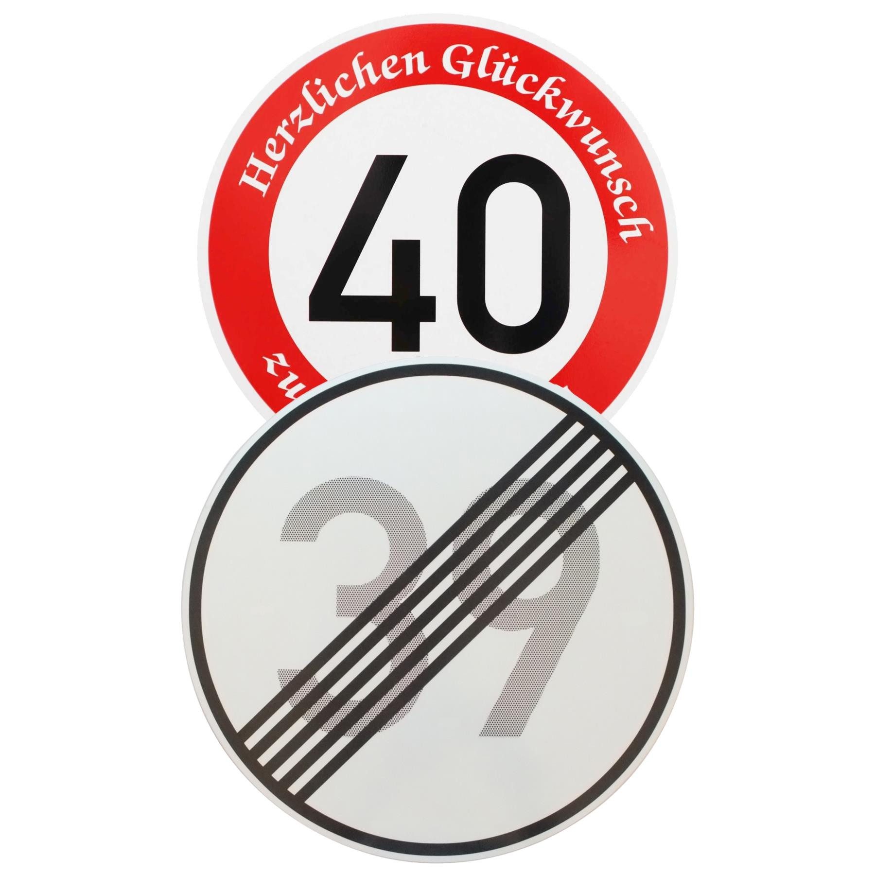 Verkehrsschild Verkehrszeichen Ende 39 km/h und Beginn 40 km/h mit Geburtstagstext !