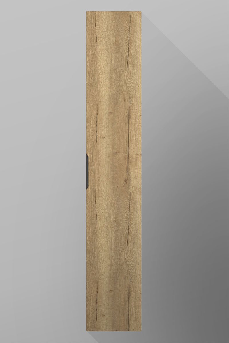 badselekt Hochschrank Badezimmerschrank mit Winkelgriff hoch 180 cm mit 5 1 Einlegeböden Tür 40 wandhängend cm und Eiche breit