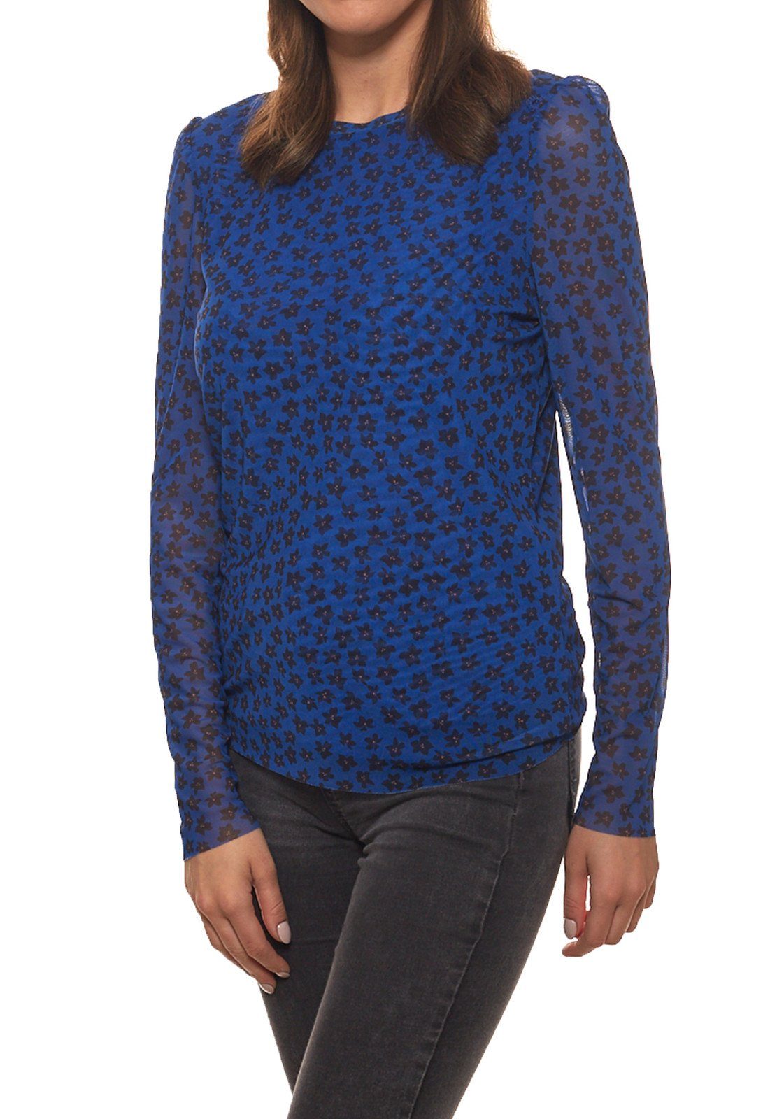 SOAKED IN LUXURY Blusentop SOAKED IN LUXURY T-Shirt feminines Damen Blusen-Shirt  mit floralem Alloverprint Freizeit-Shirt Blau/Schwarz