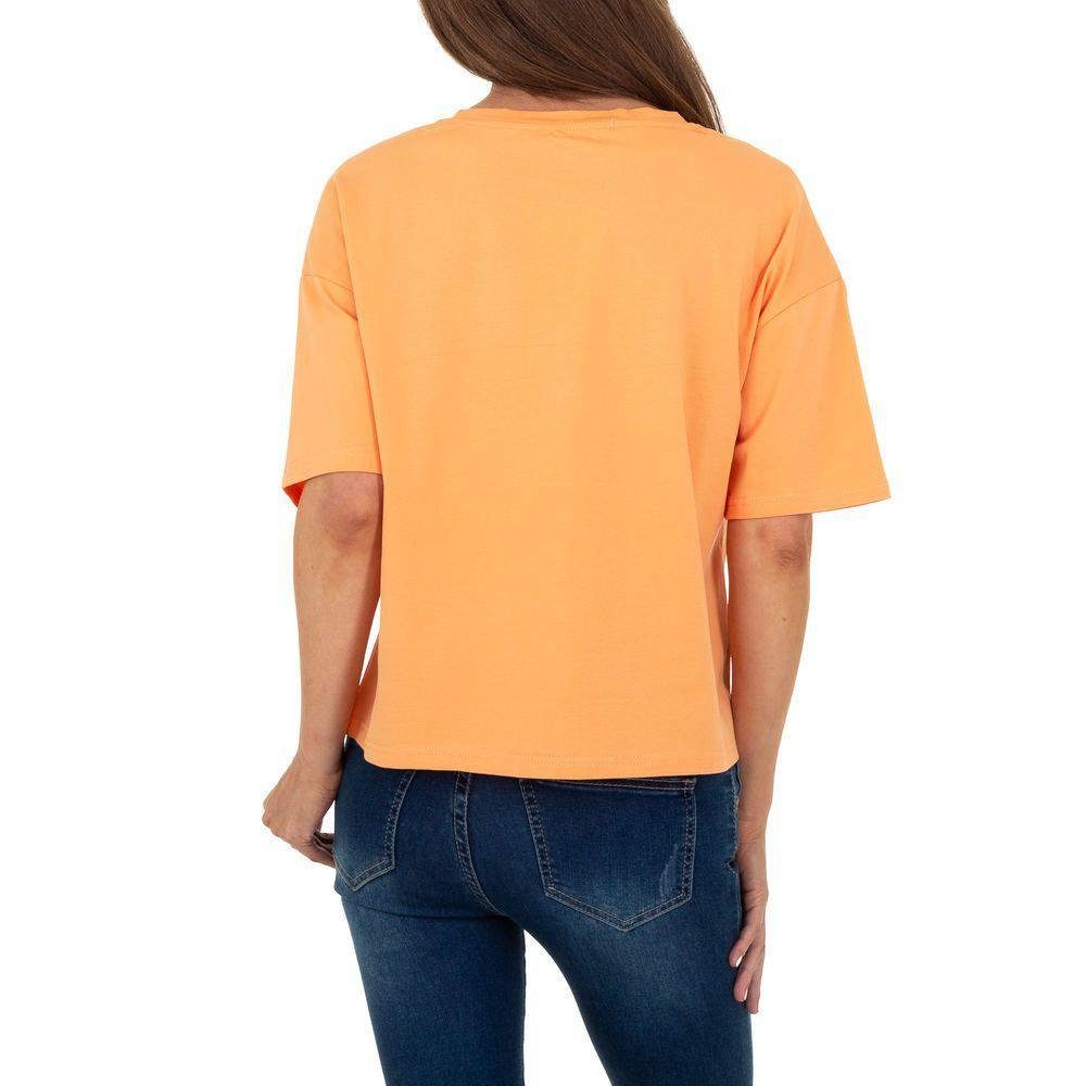 Damen Shirts Ital-Design T-Shirt Damen Freizeit Strass Print T-Shirt in Orange
