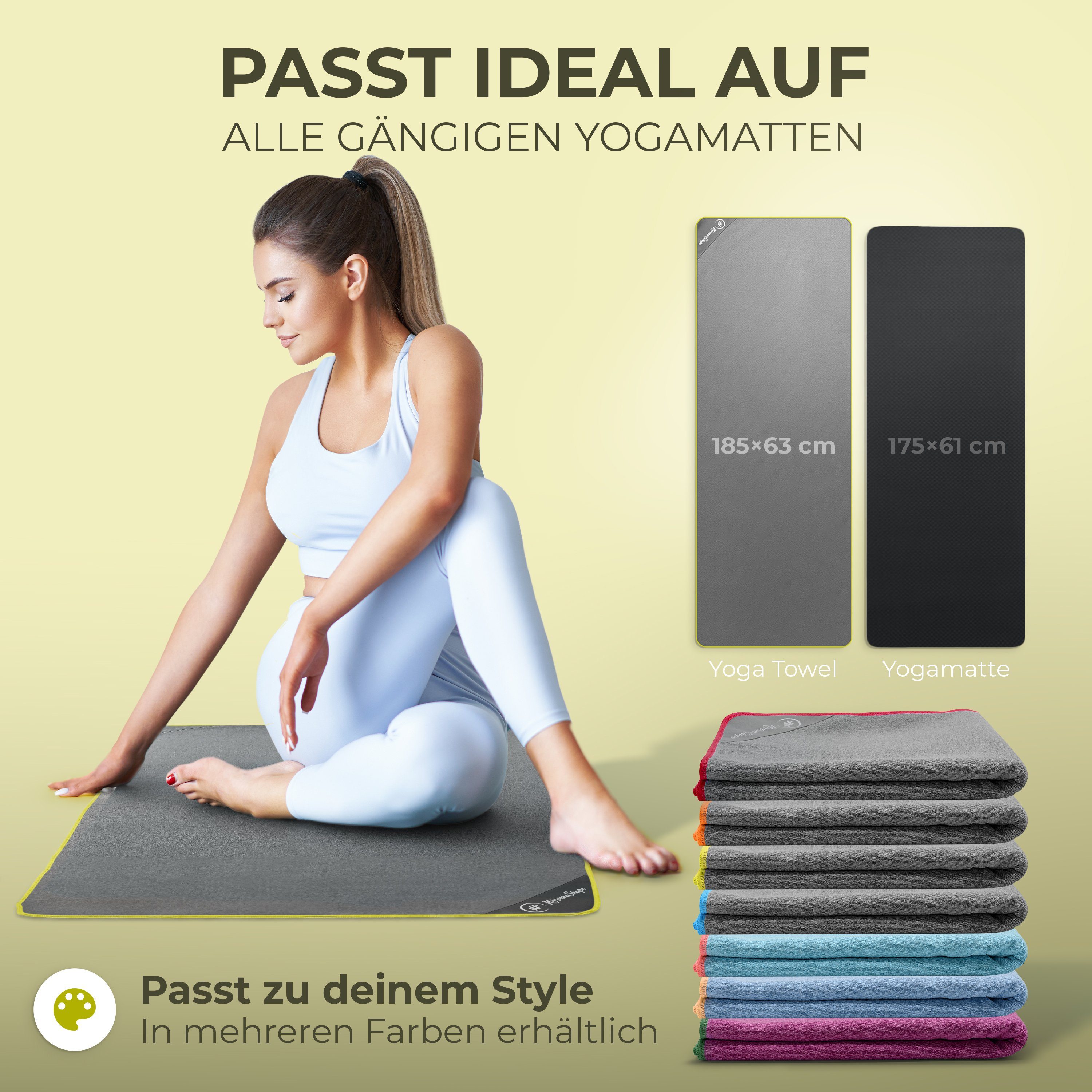NirvanaShape Sporthandtuch Yoga Handtuch mit Antirutsch-Noppen, Yogatuch-Auflage für Yogamatte, Microfaser, +Yoga Einführungs eBook, Yogatuch-Auflage Saugstark, Hygienisch