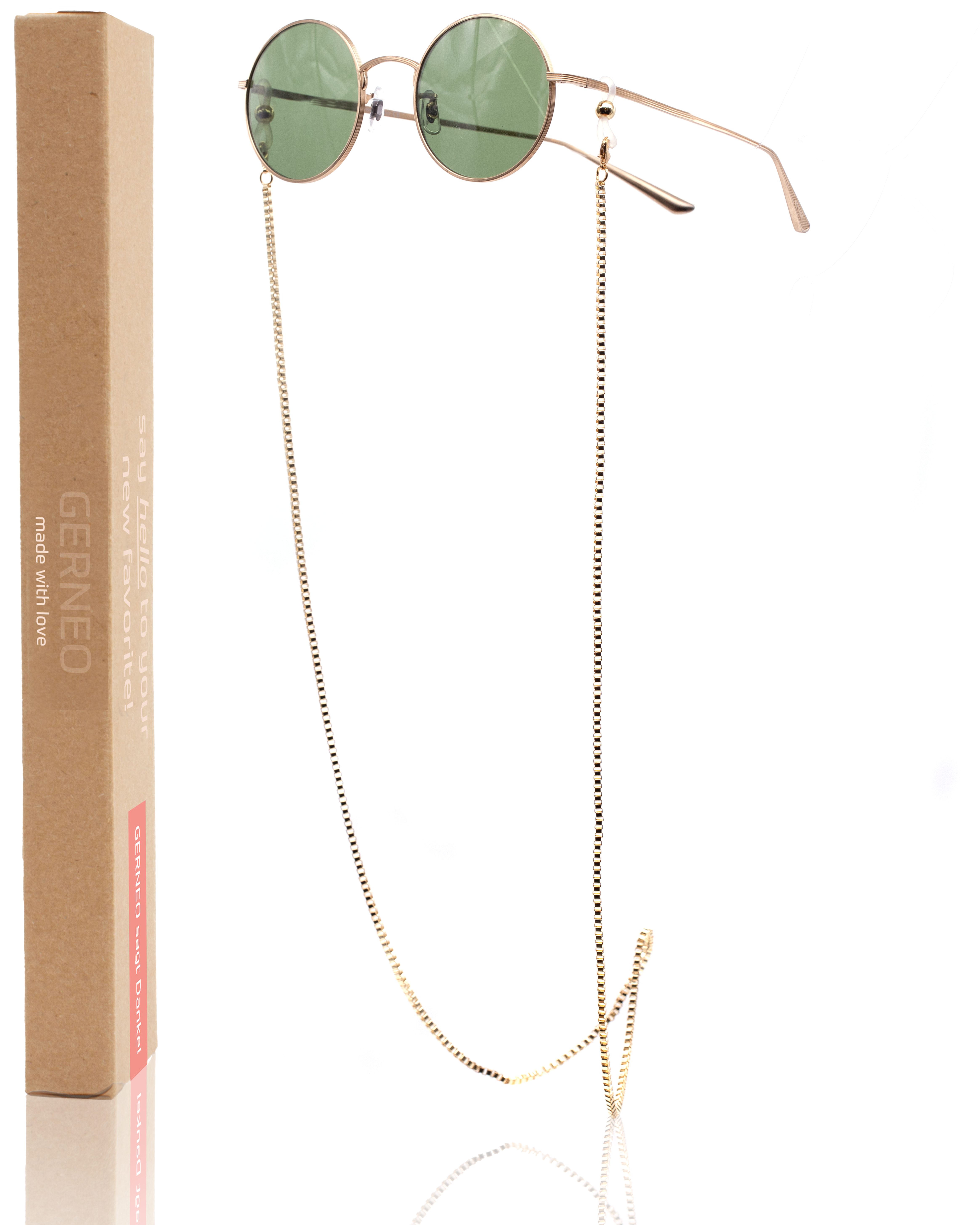 GERNEO Brillenkette korrosionsbeständig Brillenband & und hochwertige Brillenkette Brillen GERNEO® Maskenhalter Kette - Silber, Barcelona – einzigartig Gold