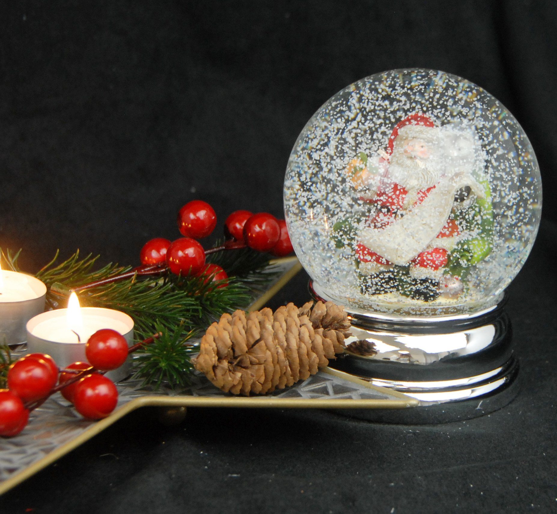 MINIUM-Collection Geschenkeliste 100 breit glänzend silber Weihnachtsmann Schneekugel Sockel mm