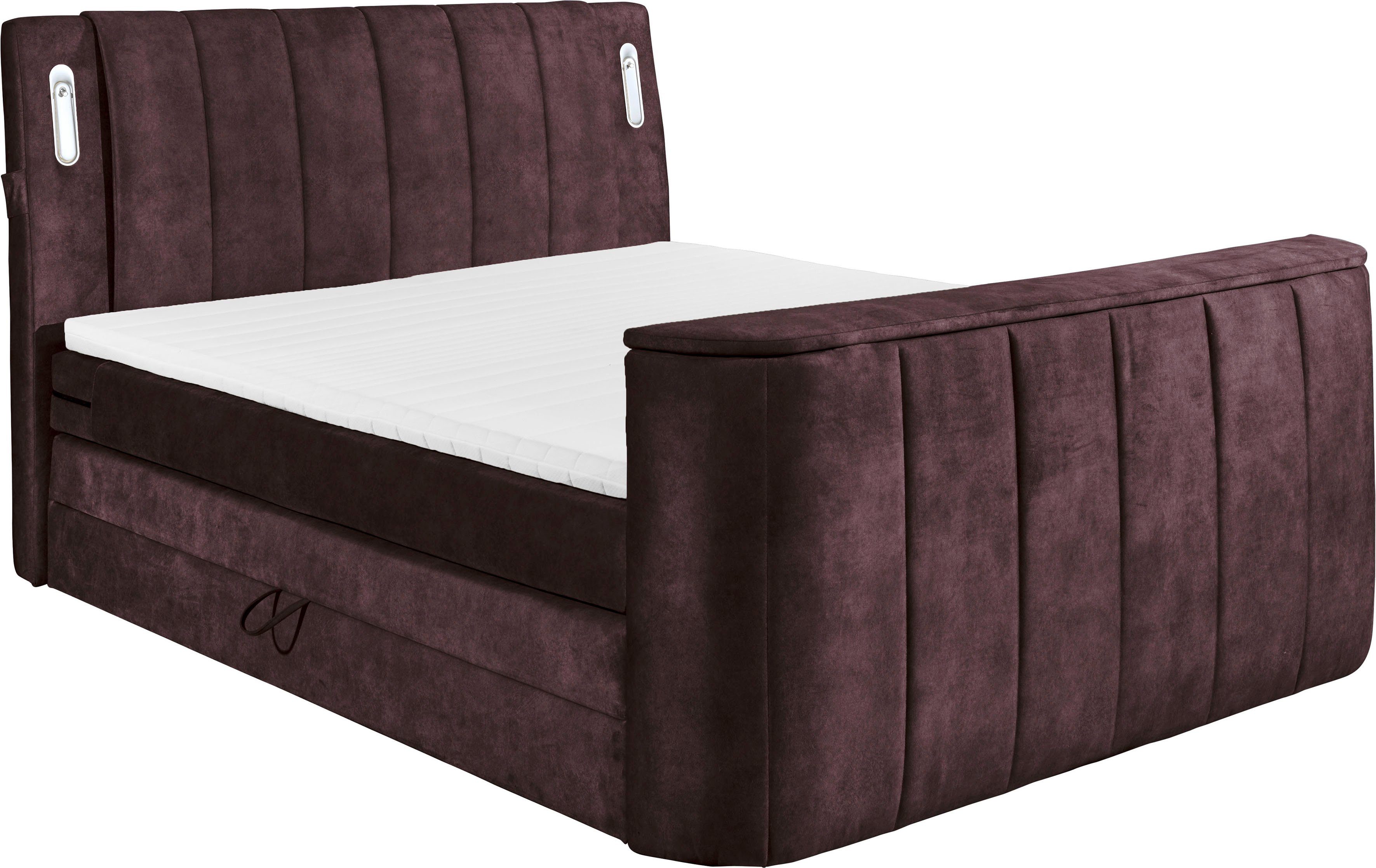 ED EXCITING DESIGN Boxspringbett Dallas (7-St), inkl. Topper, LED-Beleuchtung, TV Halterung und zwei Bettkästen