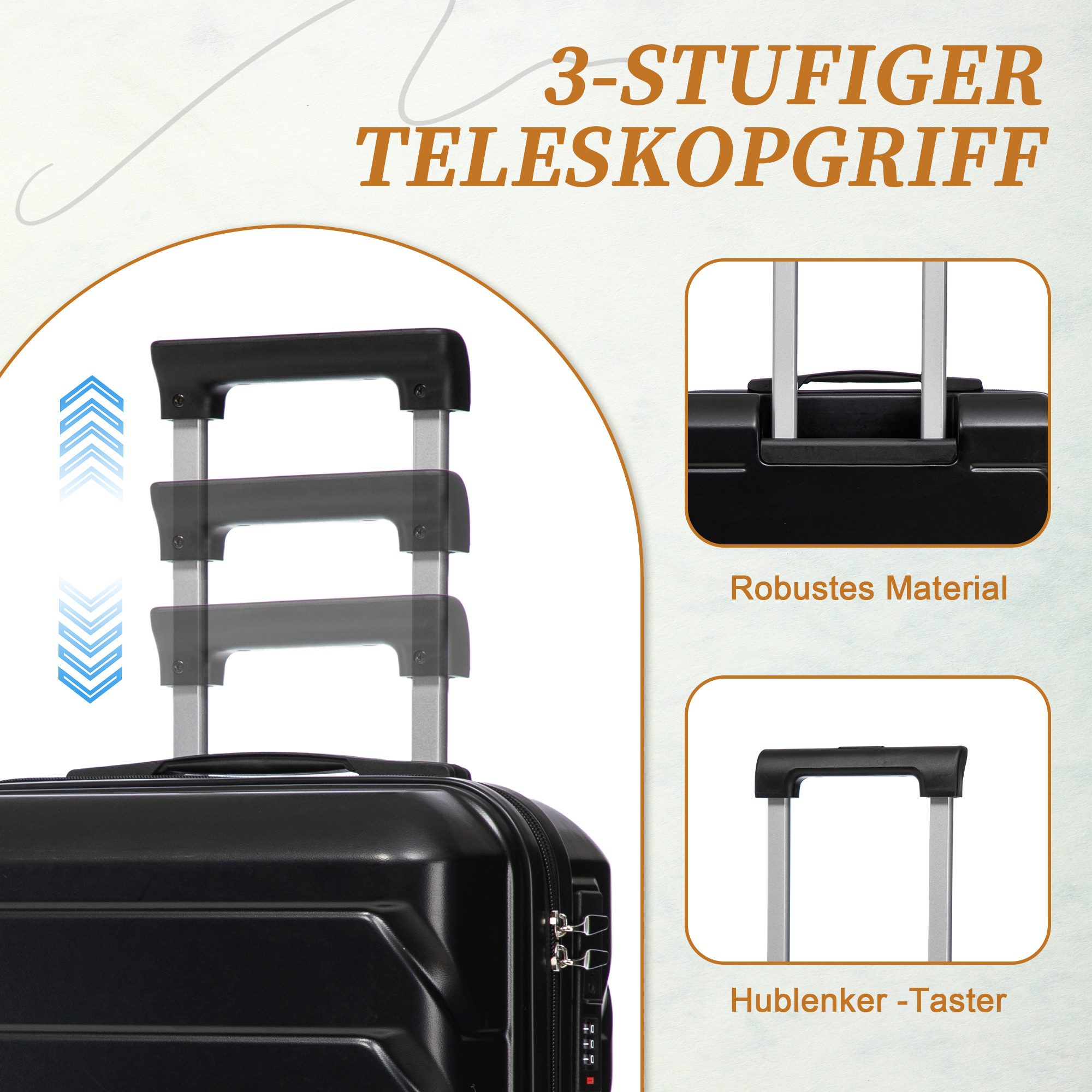 GLP Trolleyset Hartschalen Koffer S-M Set Reisekoffer Trolley, 4 Rollen, (Robustes Koffer-Set aus ABS-Hartschale, 2 tlg., 360° leisen Doppelrollen & verstellbarem Teleskopgriff), für Reisen, Wochenendtrips & Geschäftsreisen