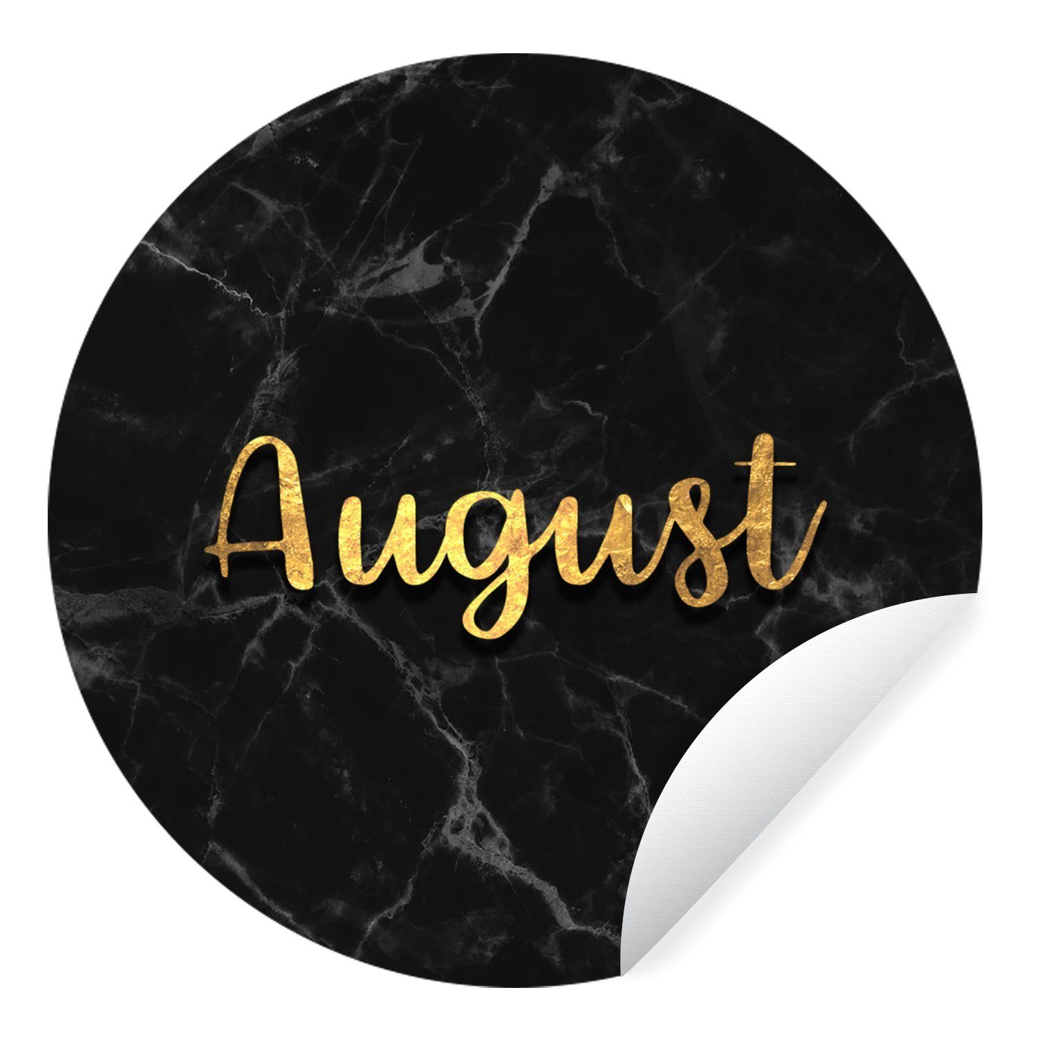 MuchoWow Wandsticker Kalender - August - Gold - Marmor (1 St), Tapetenkreis für Kinderzimmer, Tapetenaufkleber, Rund, Wohnzimmer